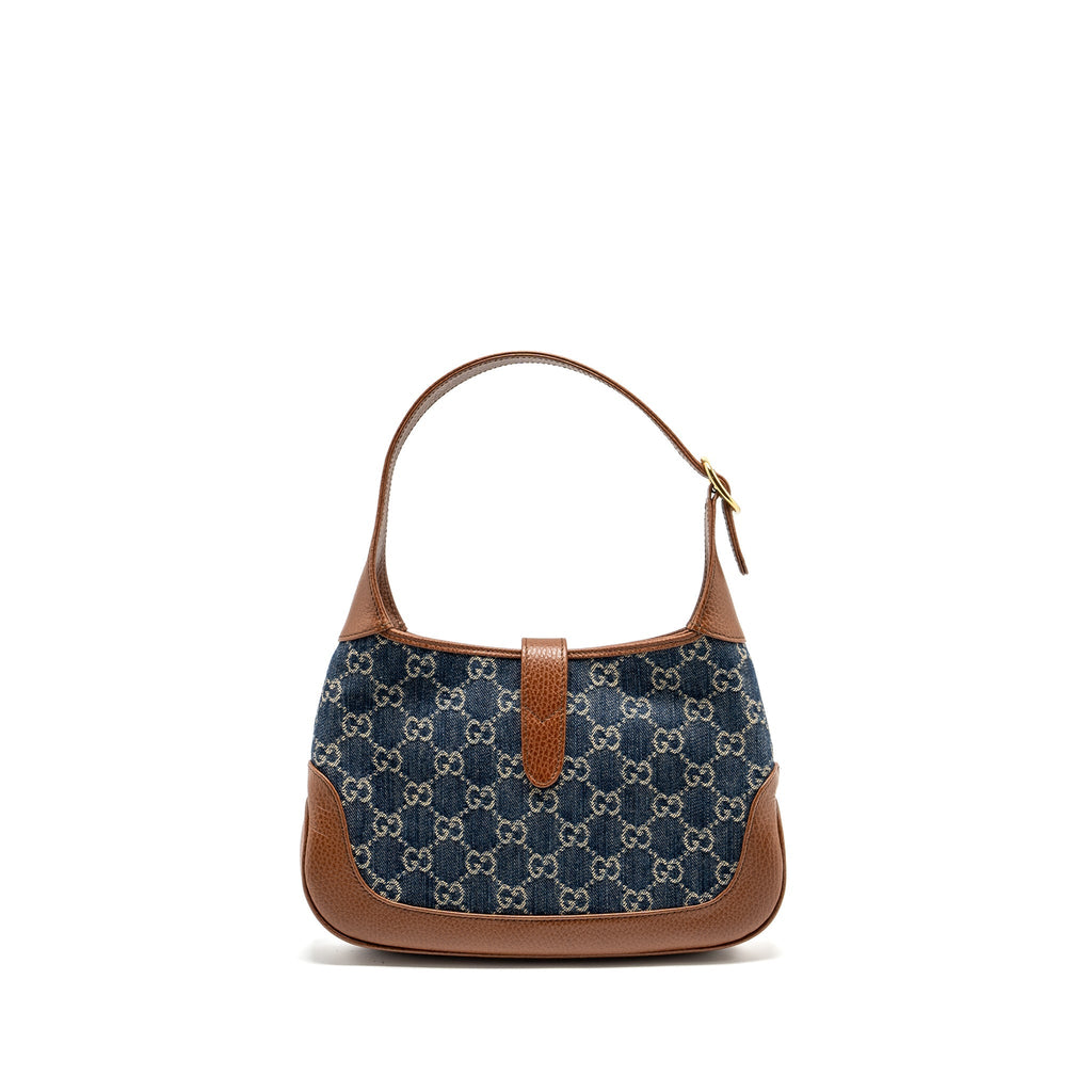 GUCCI JACKIE 1961 SMALL SHOULDER BAG DENIM/LEATHER BLUE/BROWN GHW