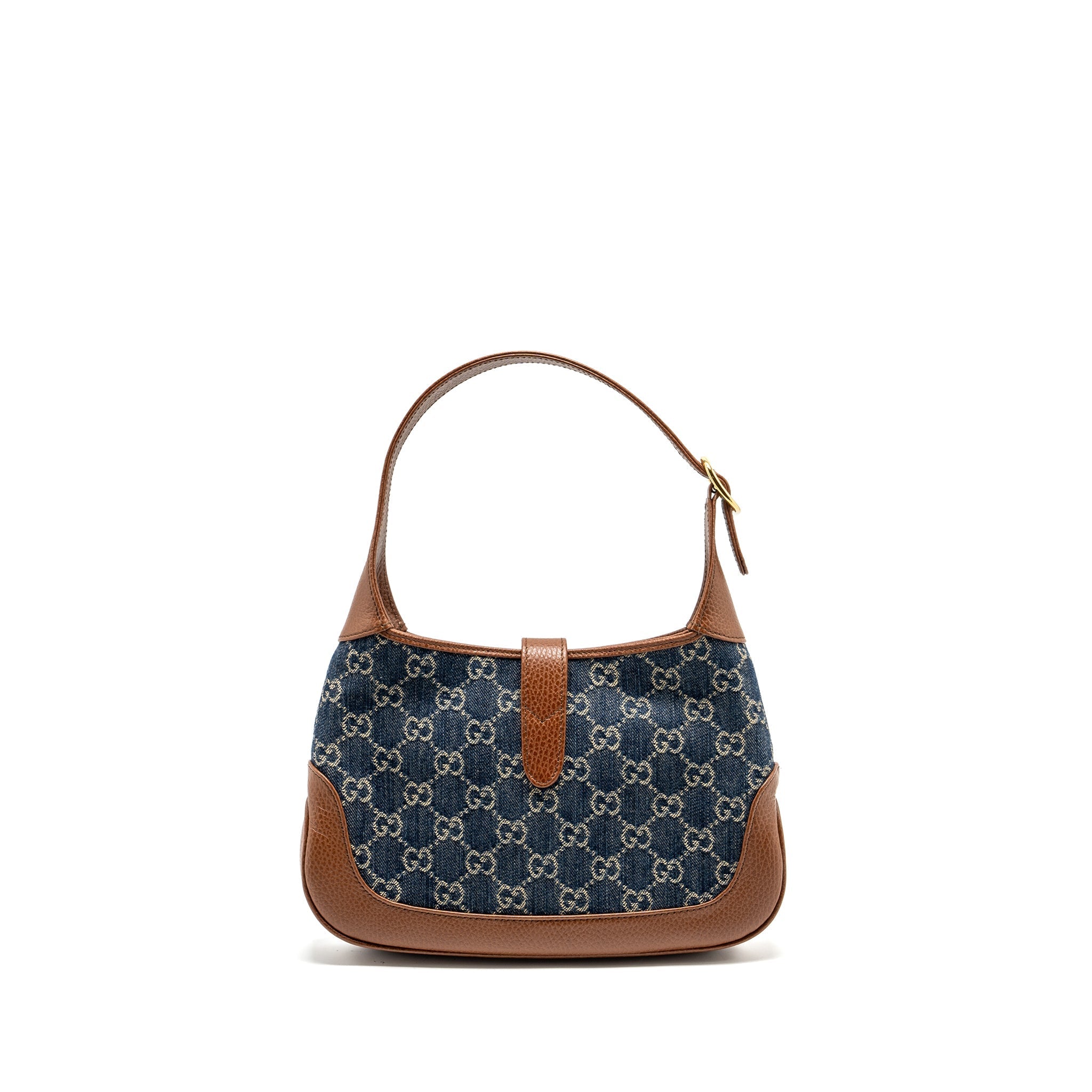 GUCCI JACKIE 1961 SMALL SHOULDER BAG DENIM/LEATHER BLUE/BROWN GHW