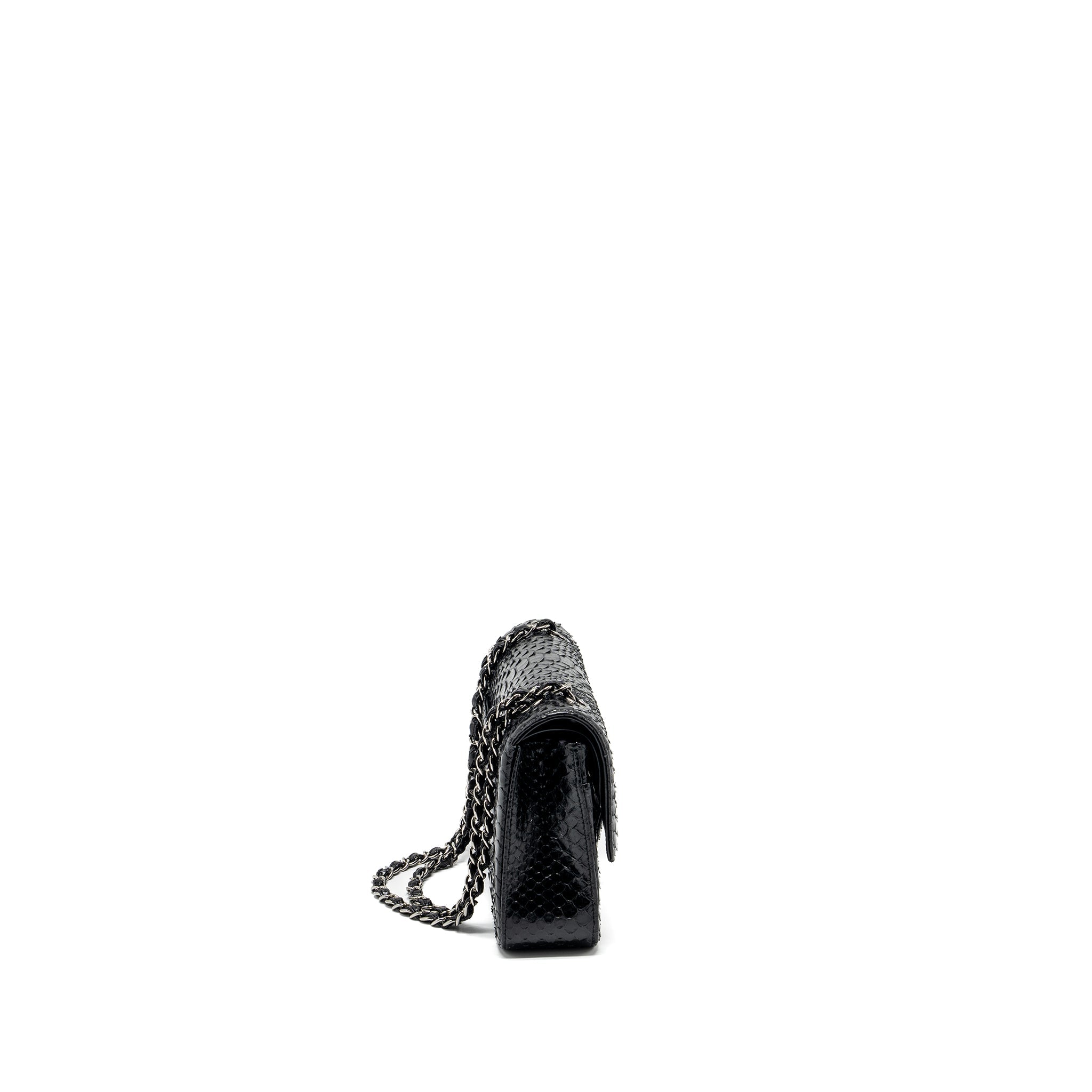 CHANEL MEDIUM CLASSIC DOUBLE FLAP BAG PYTHON BLACK SHW