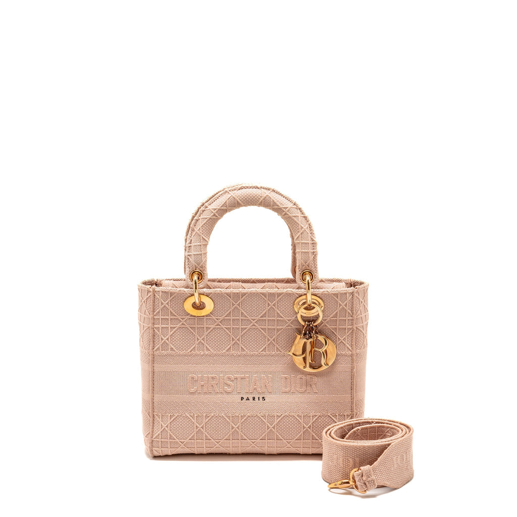 DIOR MEDIUM LADY D-LITE BAG CANNAGE EMBROIDERY ROSEWOOD PINK HARDWARE