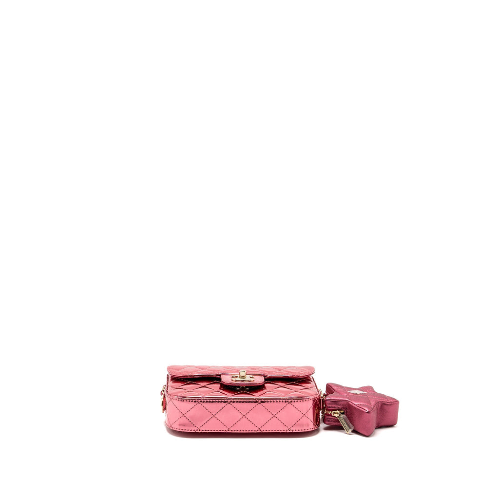 CHANEL 24C MINI FLAP BAG WITH STAR COIN PURSE PATENT/CALFSKIN METALLIC PINK LGHW (MICROCHIP)