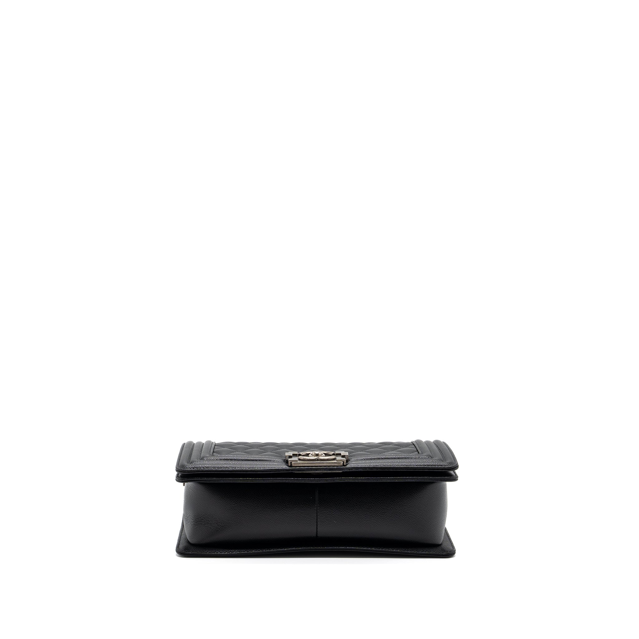CHANEL MEDIUM BOY BAG CAVIAR BLACK RUTHENIUM SILVER HARDWARE(MICROCHIP)