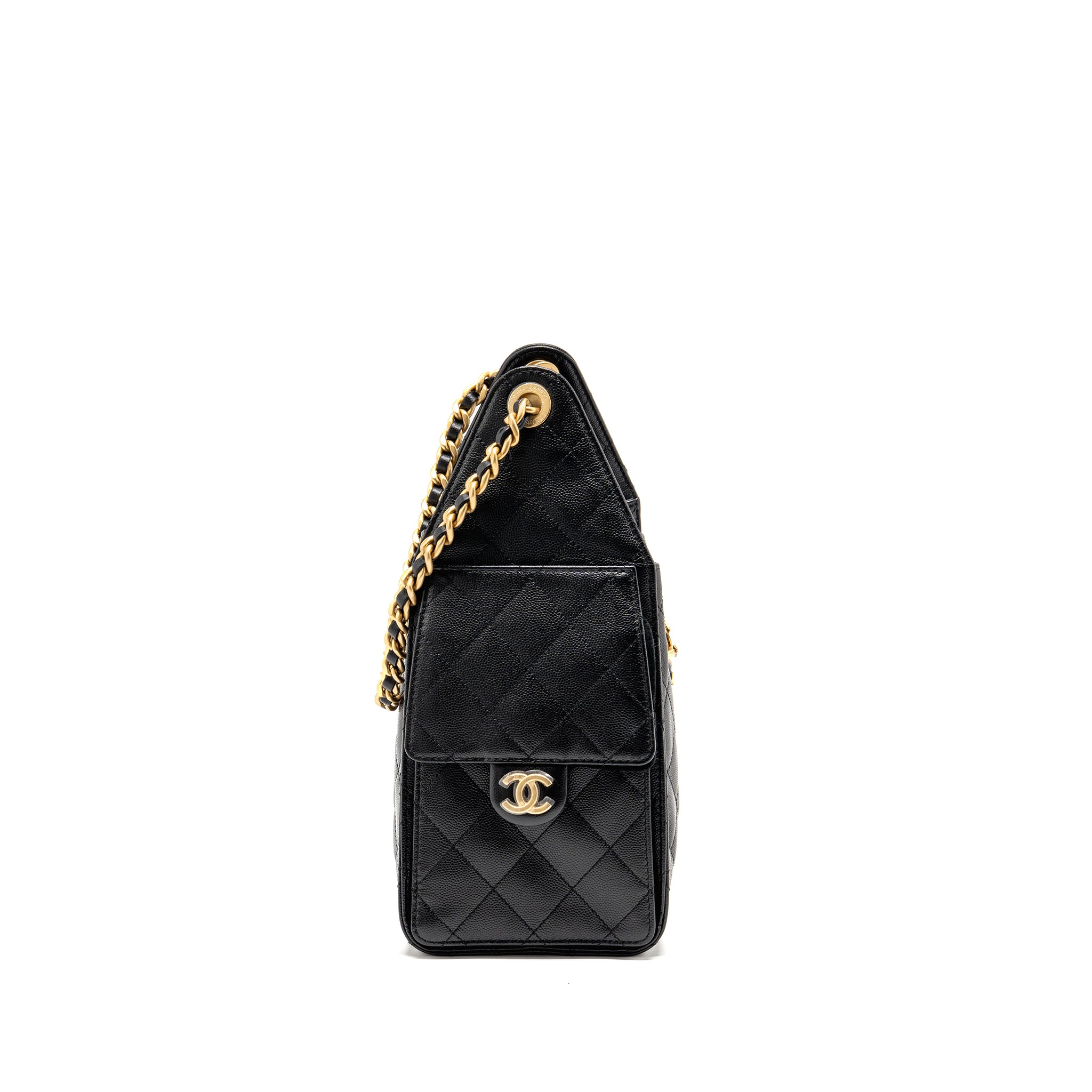 CHANEL SMALL 25 HANDBAG GRAINED CALFSKIN BLACK GHW (MICROCHIP)