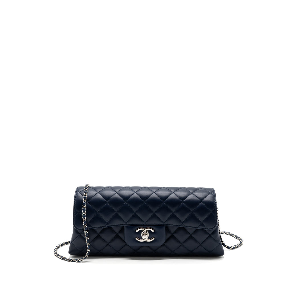 CHANEL QUILTED LONG FLAP BAG LAMBSKIN DARK BLUE SHW
