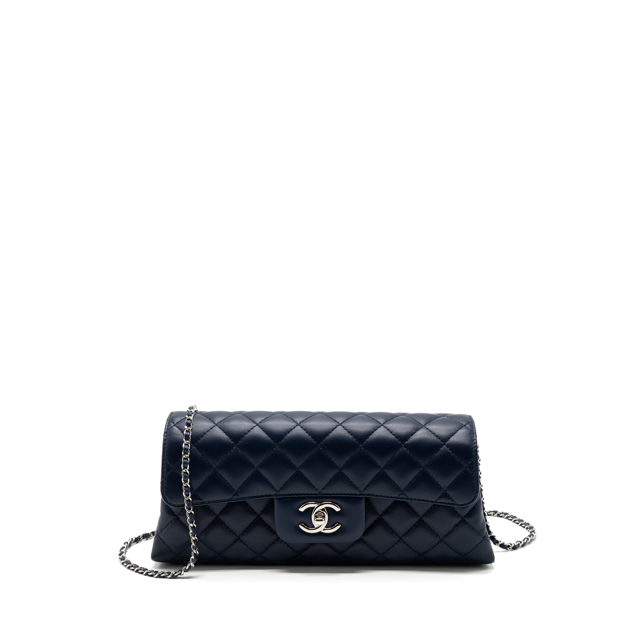 CHANEL QUILTED LONG FLAP BAG LAMBSKIN DARK BLUE SHW