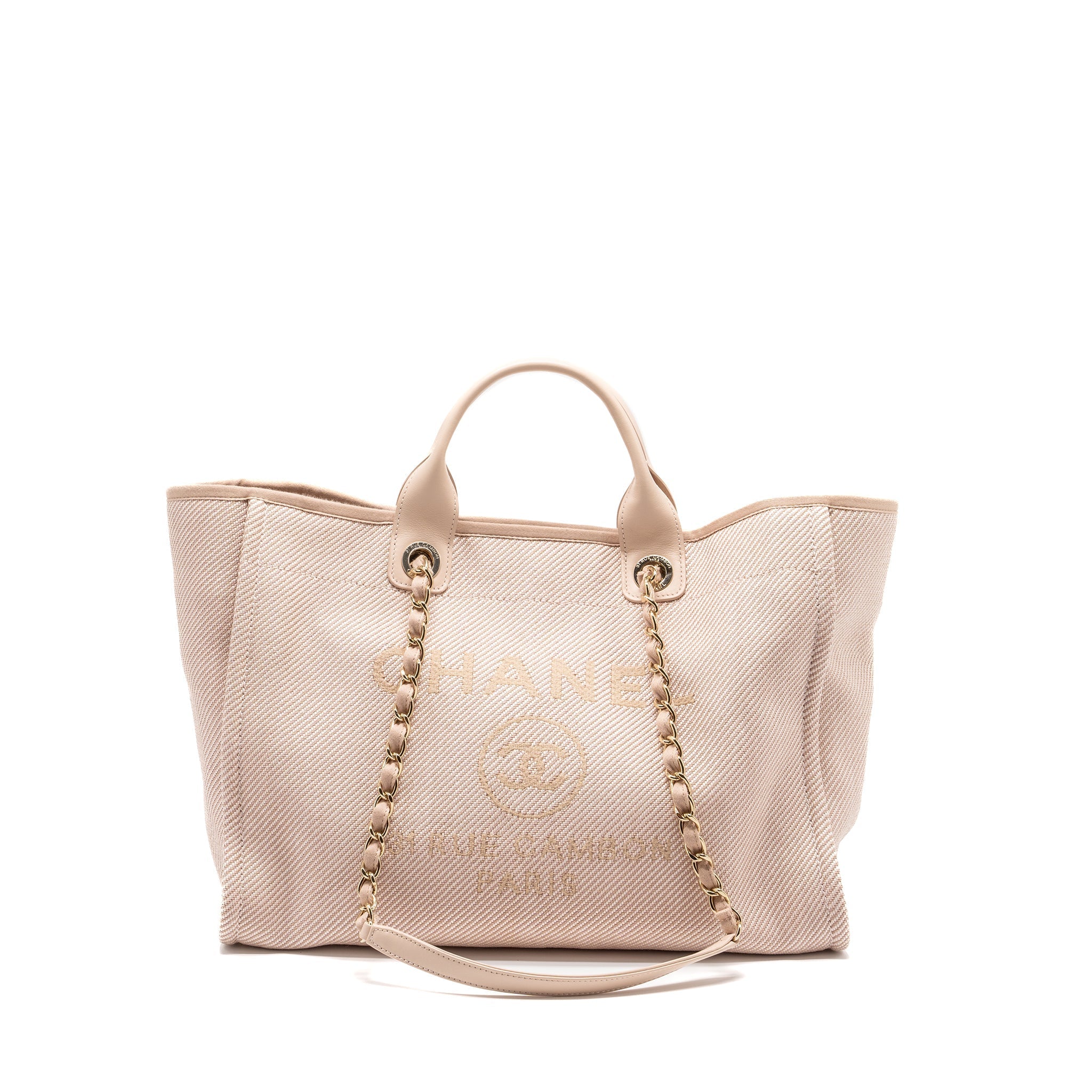CHANEL DEAUVILLE TOTE BAG CANVAS LIGHT PINK LGHW