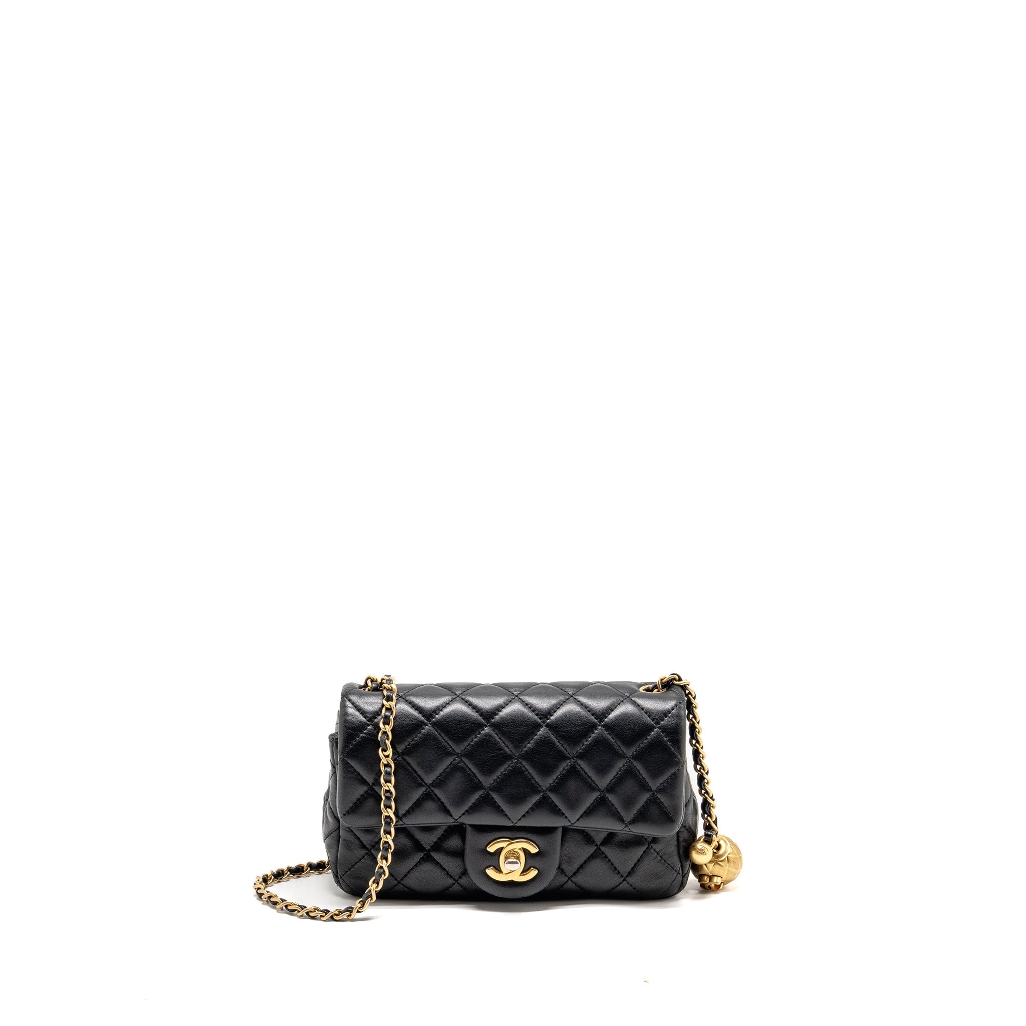 CHANEL PEARL CRUSH MINI RECTANGULAR FLAP BAG LAMBSKIN BLACK GHW