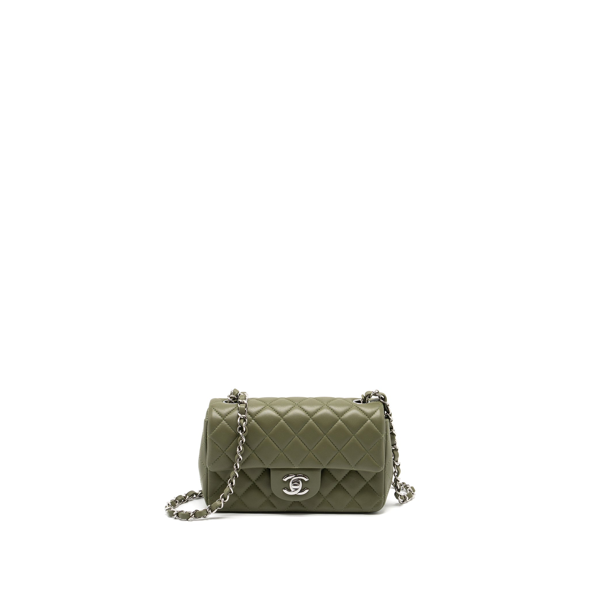 CHANEL MINI RECTANGULAR FLAP BAG LAMBSKIN GREEN SHW (MICROCHIP)