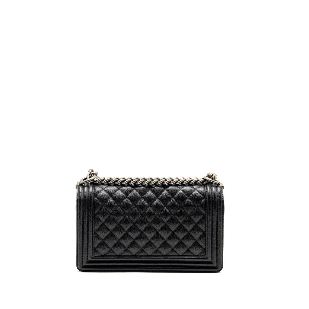 CHANEL MEDIUM BOY BAG CAVIAR BLACK RUTHENIUM SILVER HARDWARE (MICROCHIP)