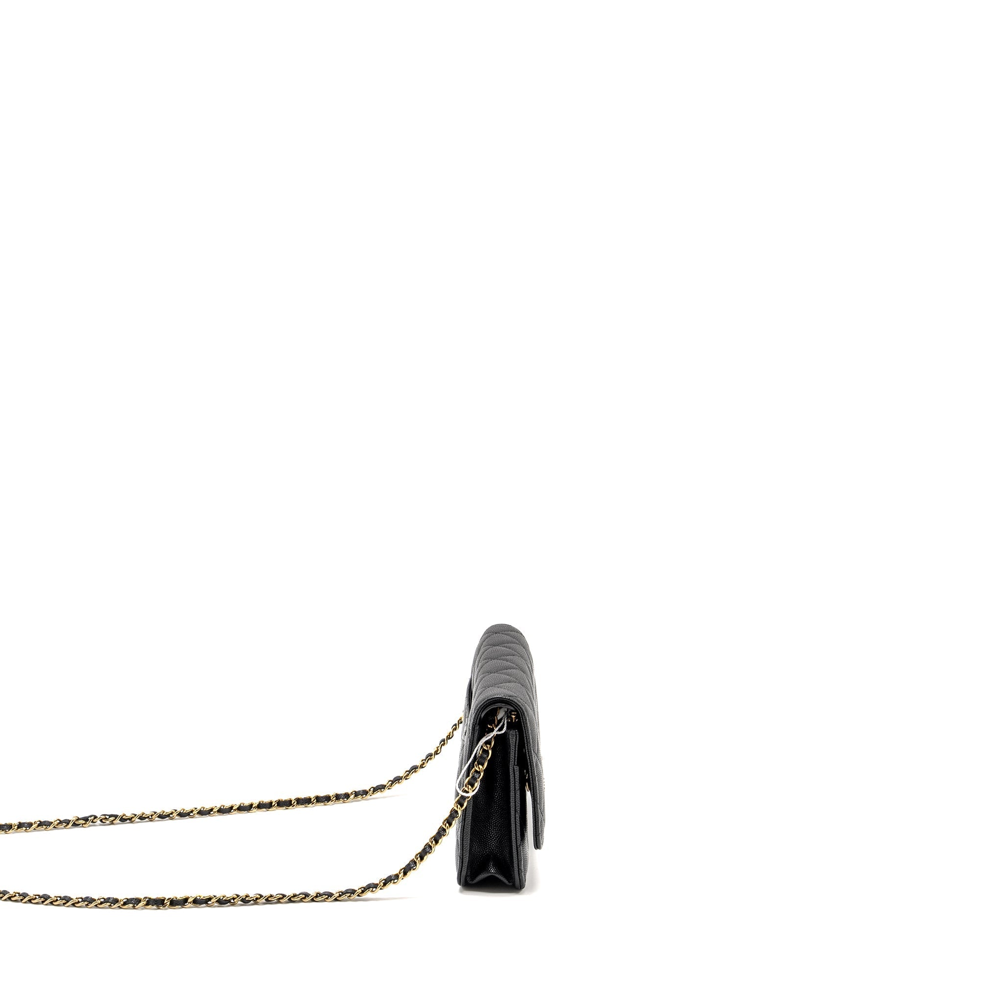 CHANEL DETAILED CC LOGO WALLET ON CHAIN CAVIAR CAVIAR BLACK GHW (MICROCHIP)