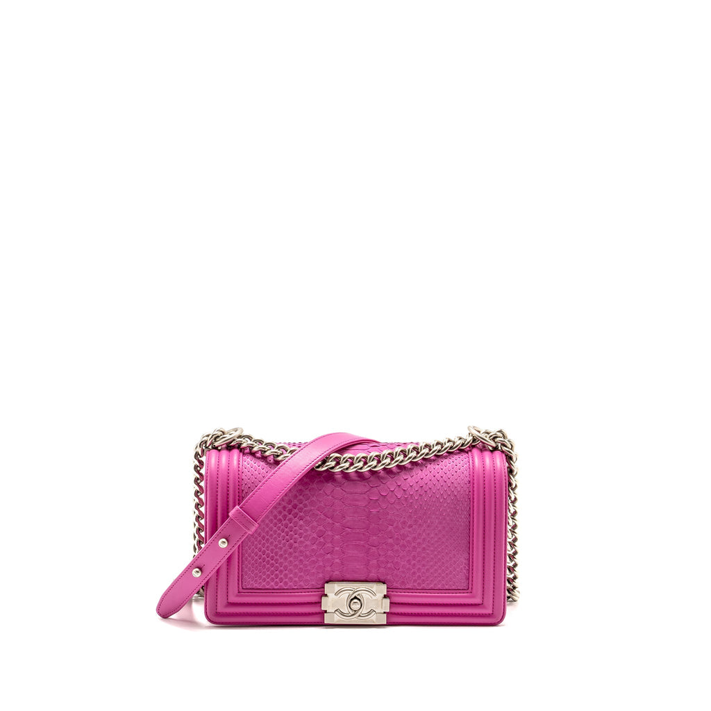 CHANEL MEDIUM BOY FLAP BAG PYTHON PINK BRUSHED SHW