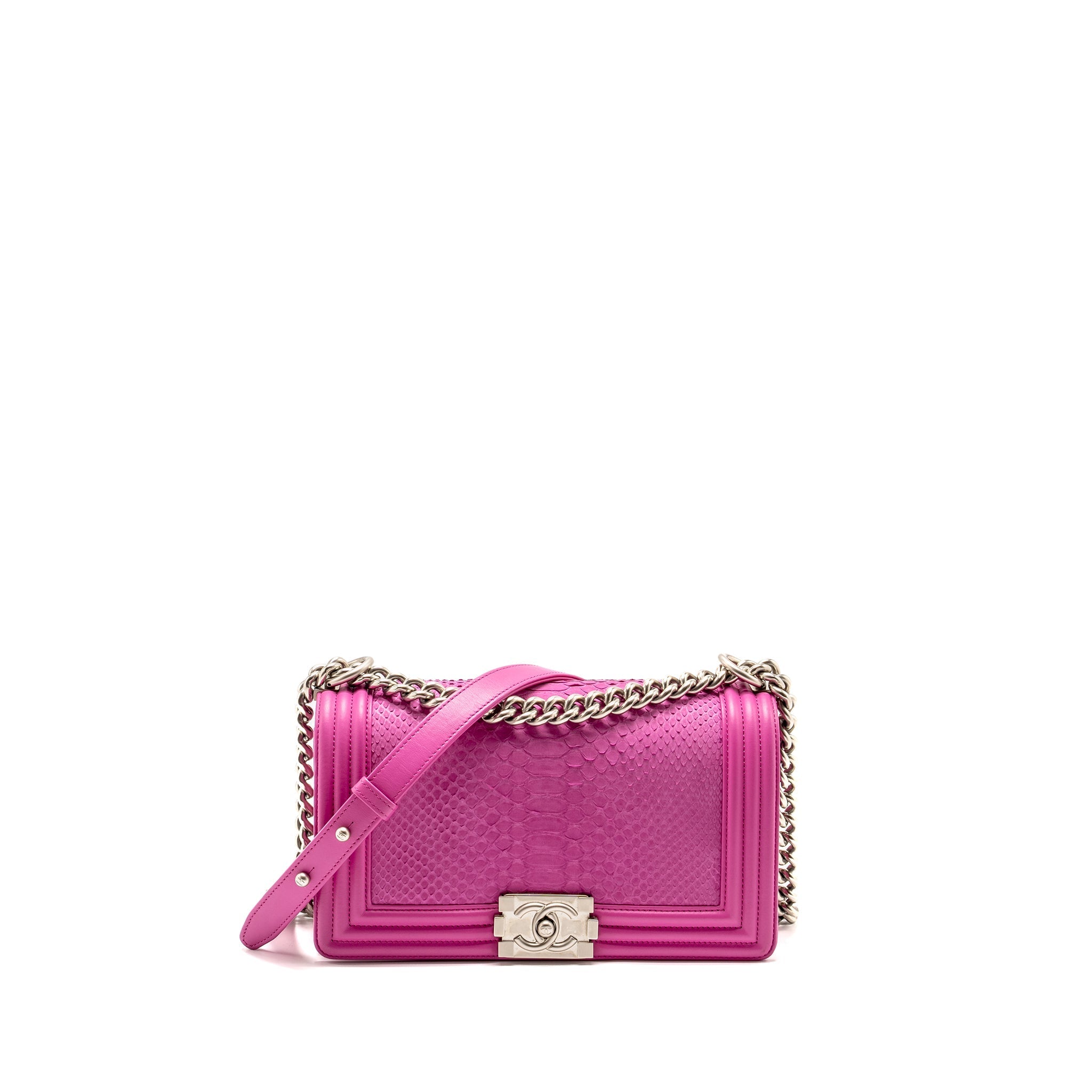 CHANEL MEDIUM BOY FLAP BAG PYTHON PINK BRUSHED SHW