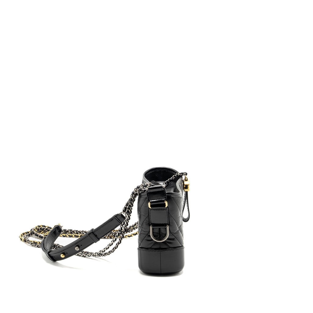 CHANEL SMALL GABRIELLE  HOBO BAG CHEVRON AGED CALFSKIN BLACK MULTICOLOUR HARDWARE