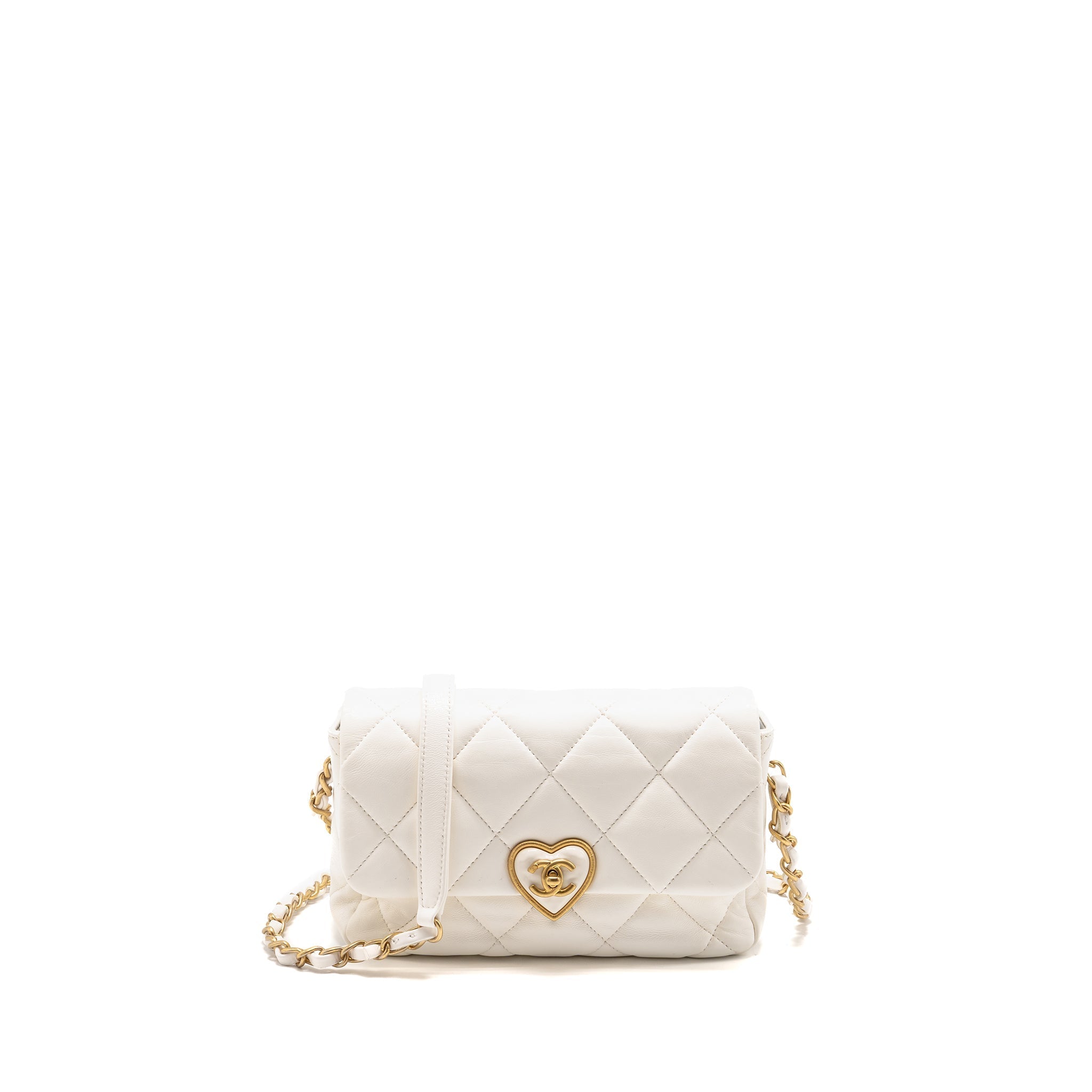 CHANEL 23S COCO LOVE SMALL FLAP BAG LAMBSKIN WHITE GHW (MICROCHIP)