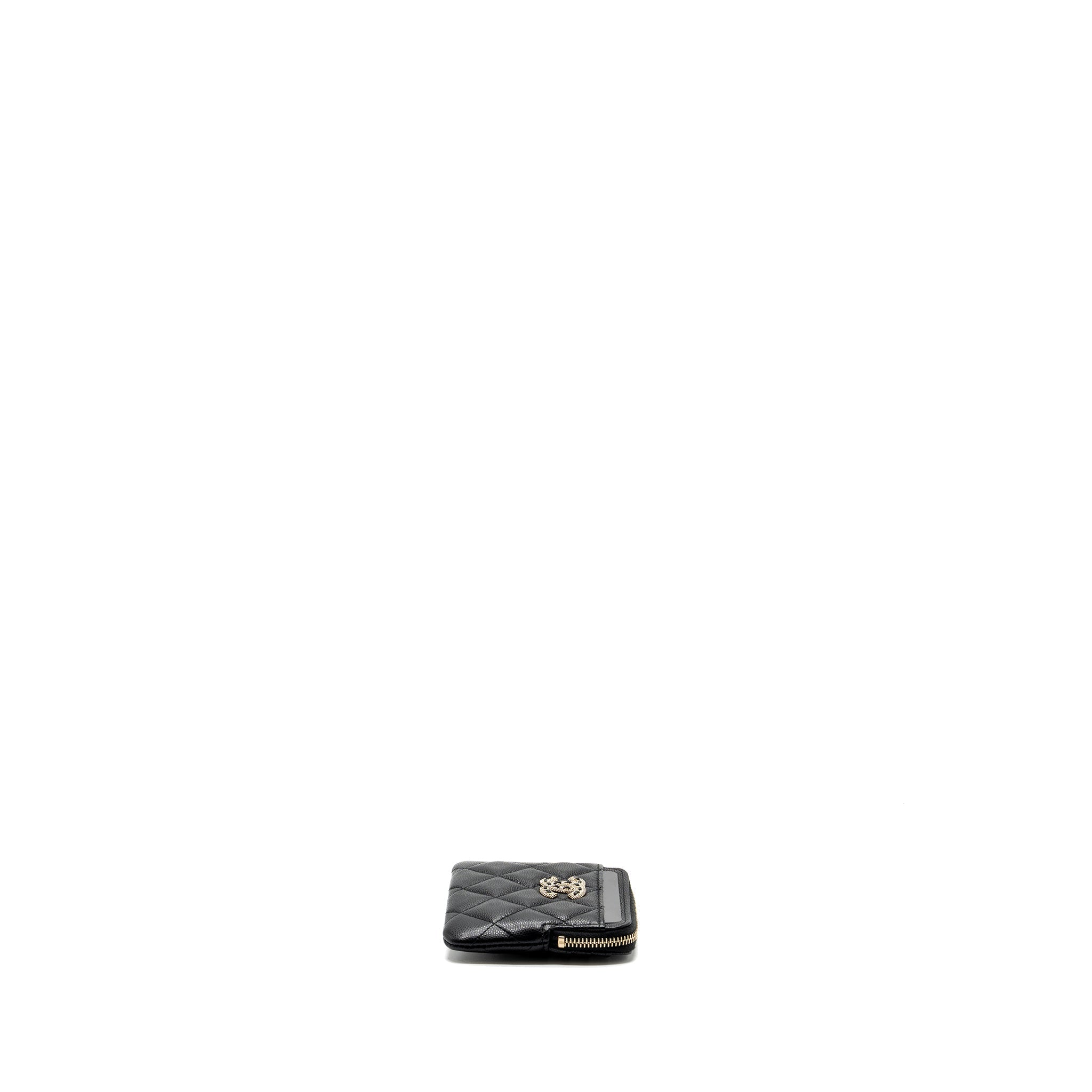CHANEL DETAILED CC LOGO ZIPPER SMALL WALLET CAVIAR BLACK LGHW