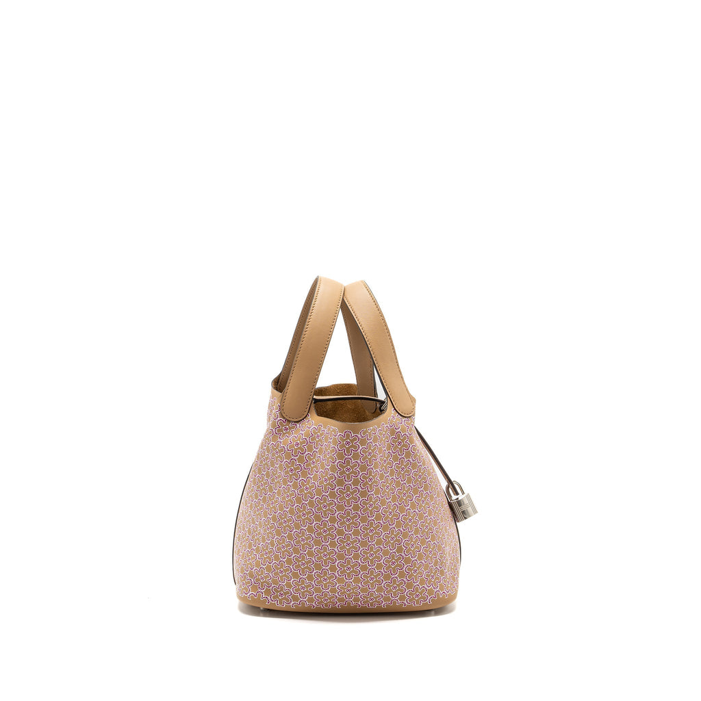 HERMES PICOTIN 18 LUCKY DAISY LOCK BAG SWIFT CHAI-ROSE-BLANC / ROSE SHW
