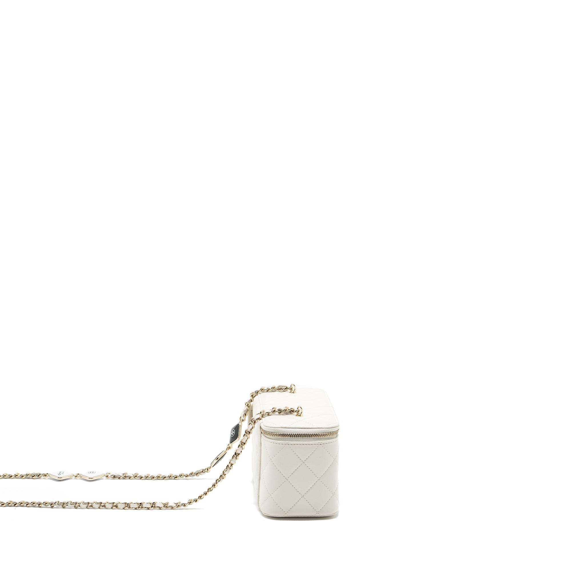 CHANEL LETTER/CC LOGO CHAIN LONG VANITY CALFSKIN WHITE LGHW (MICROCHIP)