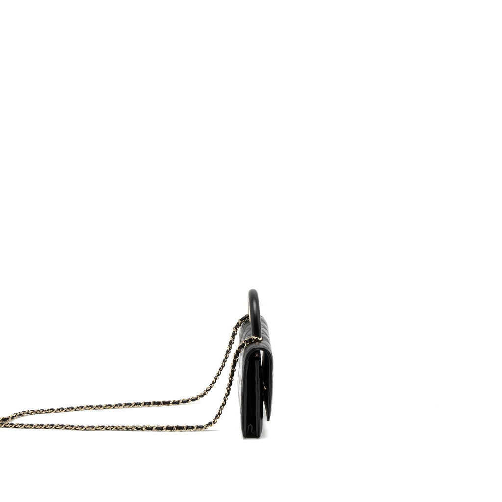 CHANEL LEATHER TOP HANDLE WALLET ON CHAIN LAMBSKIN BLACK LGHW (MICROCHIP)