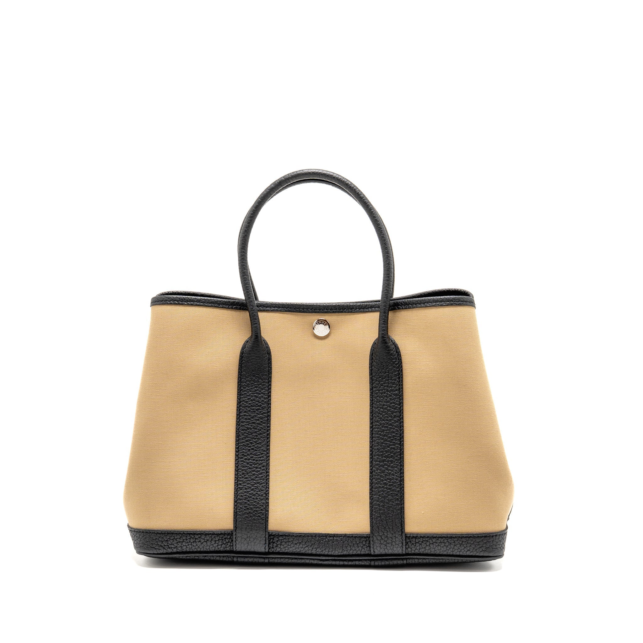 HERMES GARDEN PARTY 30 CANVAS/NEGONDA LEATHER TRENCH/BLACK SHW