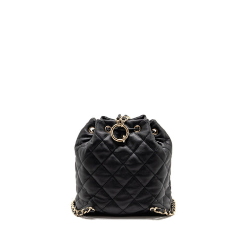 CHANEL DRAWSTRING TWO POCKETS BACKPACK CALFSKIN BLACK LGHW (MICROCHIP)
