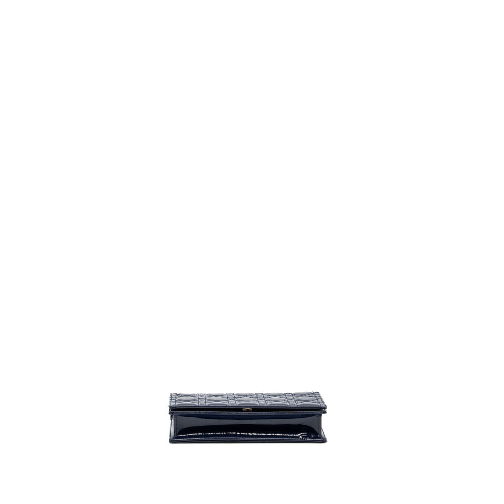DIOR LADY DIOR POUCH WITH CHAIN PATENT DARK BLUE LGHW