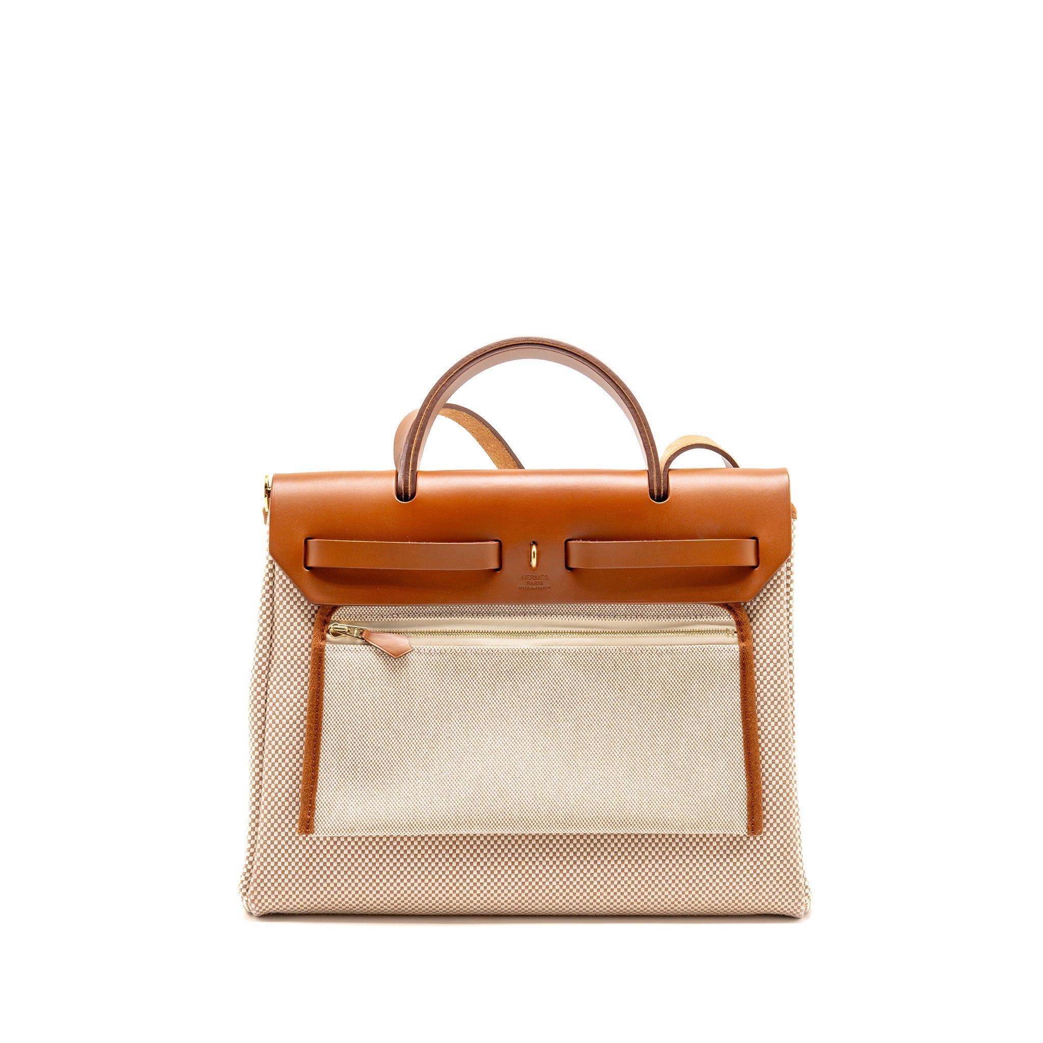 HERMES HERBAG 31 ZIP BAG CANVAS/VACHE HUNTER ECRU-BEIGE/FAUVE GHW