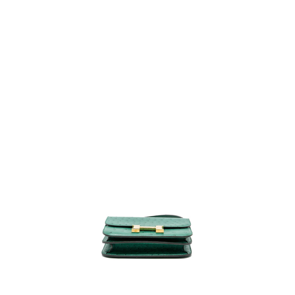 HERMES MINI CONSTANCE OSTRICH VERT VERTIGO GHW