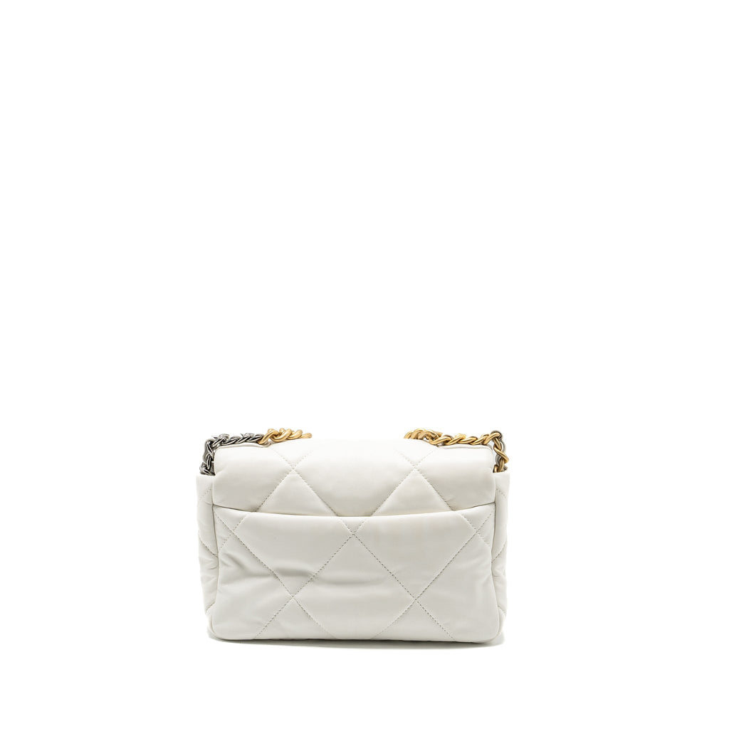 CHANEL SMALL 19 BAG SHINY GOATSKIN WHITE MULTICOLOURED HARDWARE