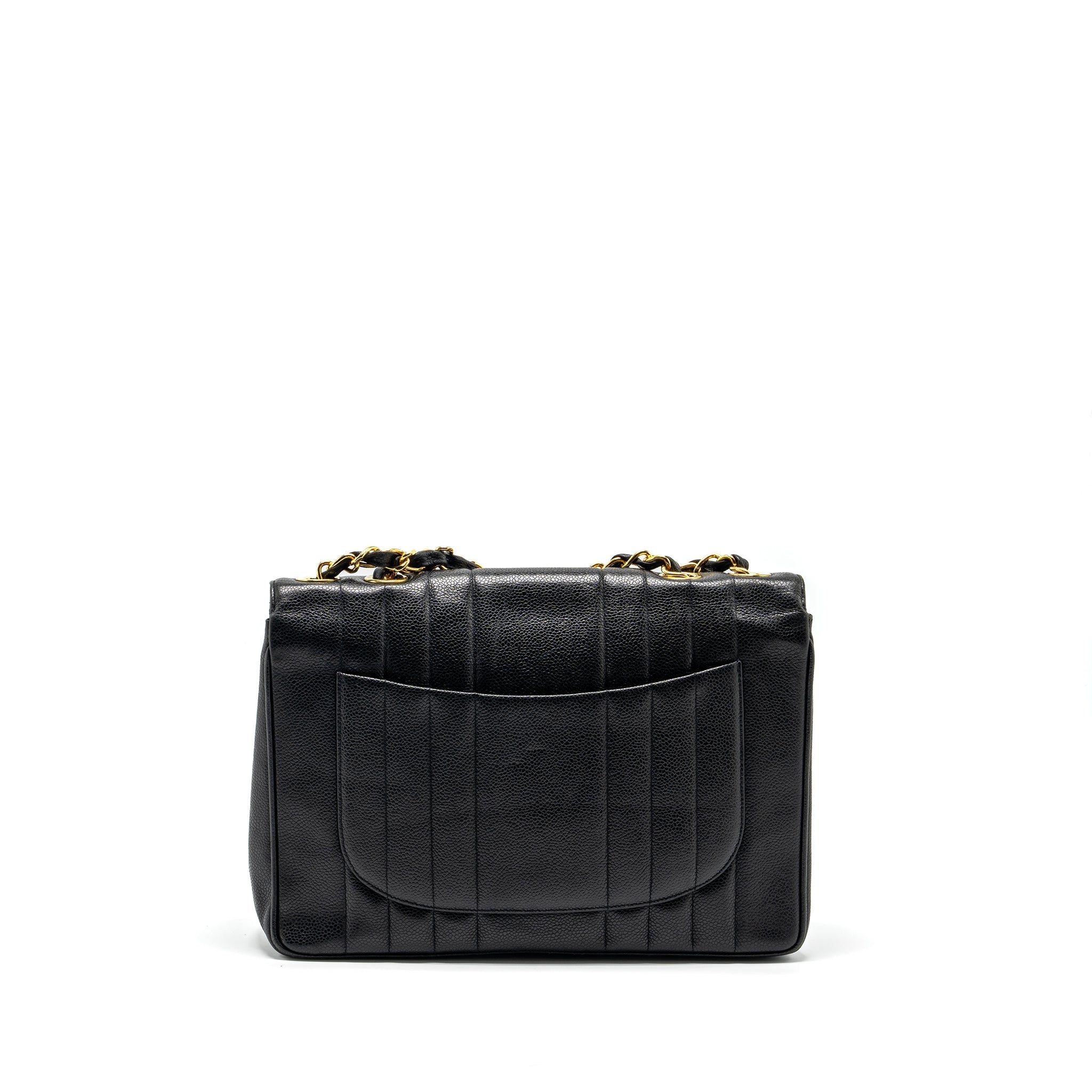 CHANEL VINTAGE VERTICAL JUMBO FLAP BAG CAVIAR BLACK GHW