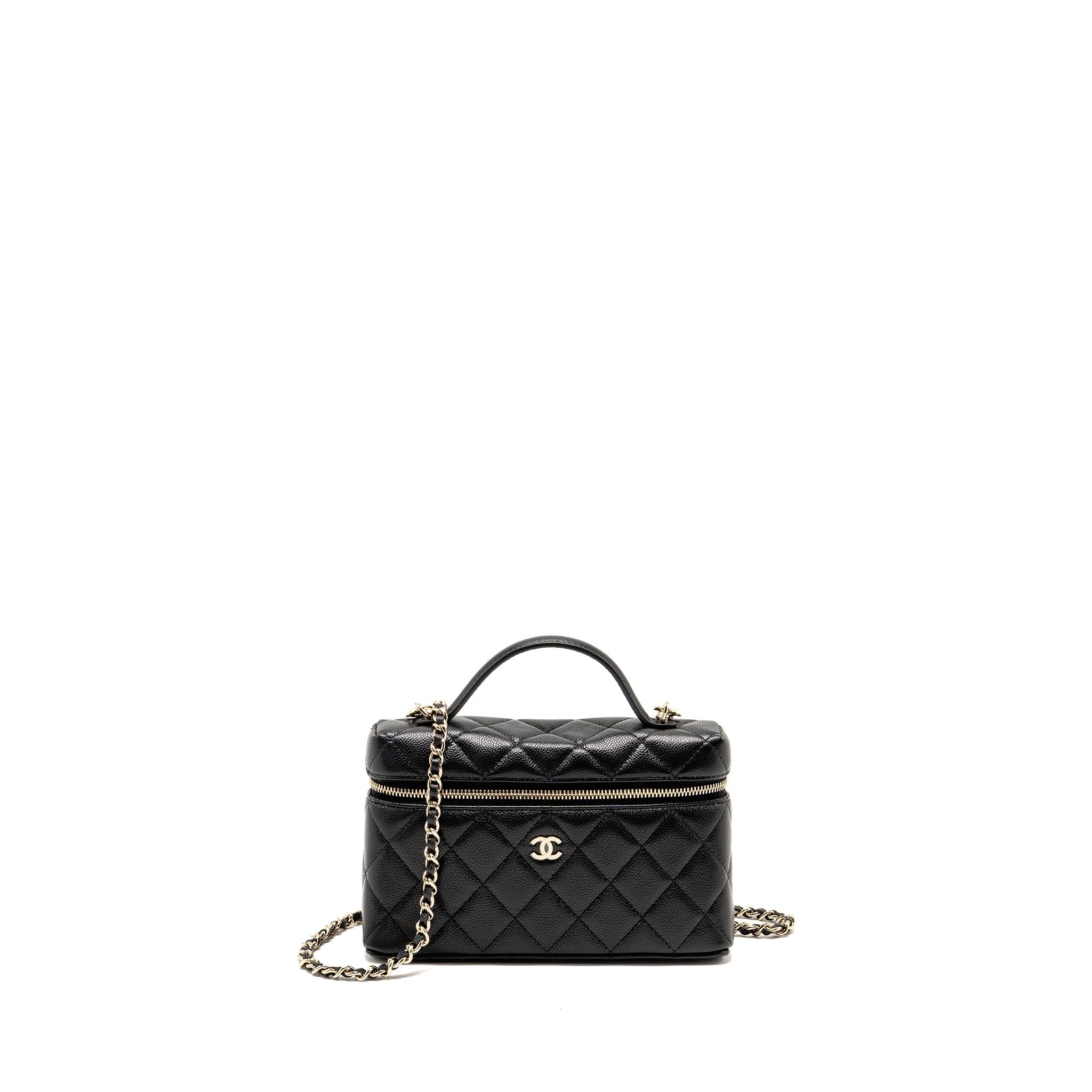 CHANEL 25P CC TOP HANDLE VANITY WITH CHAIN CAVIAR BLACK LGHW (MICROCHIP)