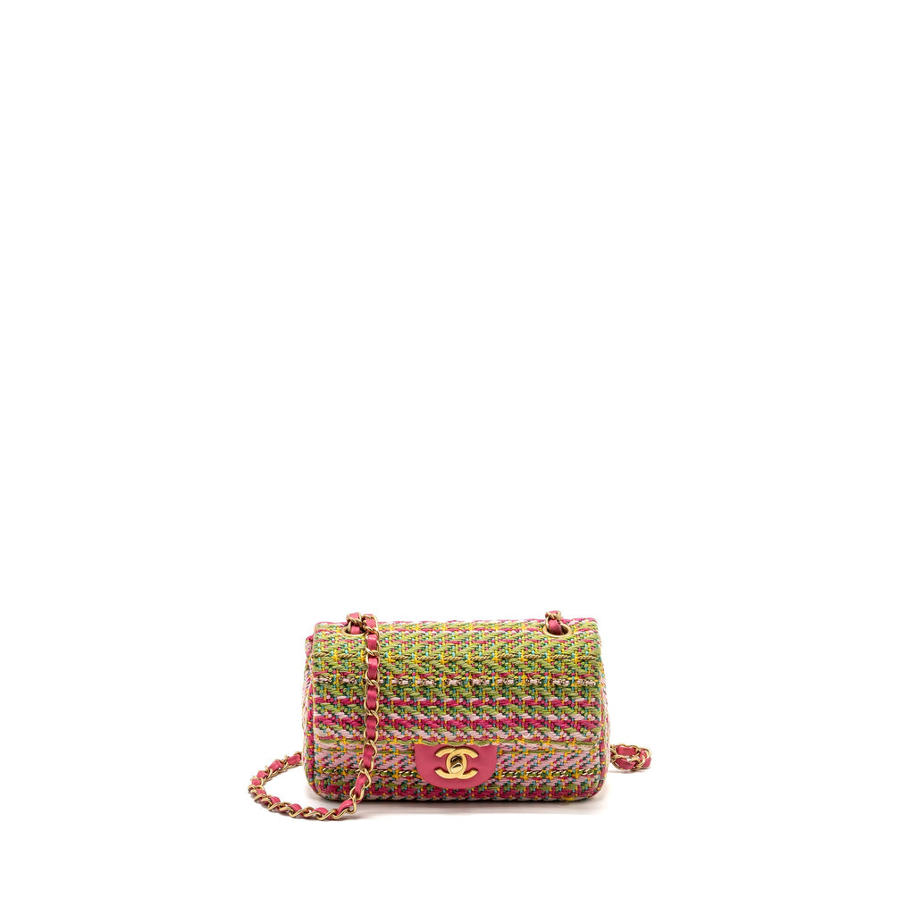 CHANEL 21C MINI RECTANGULAR FLAP BAG TWEED MULTICOLOUR GHW