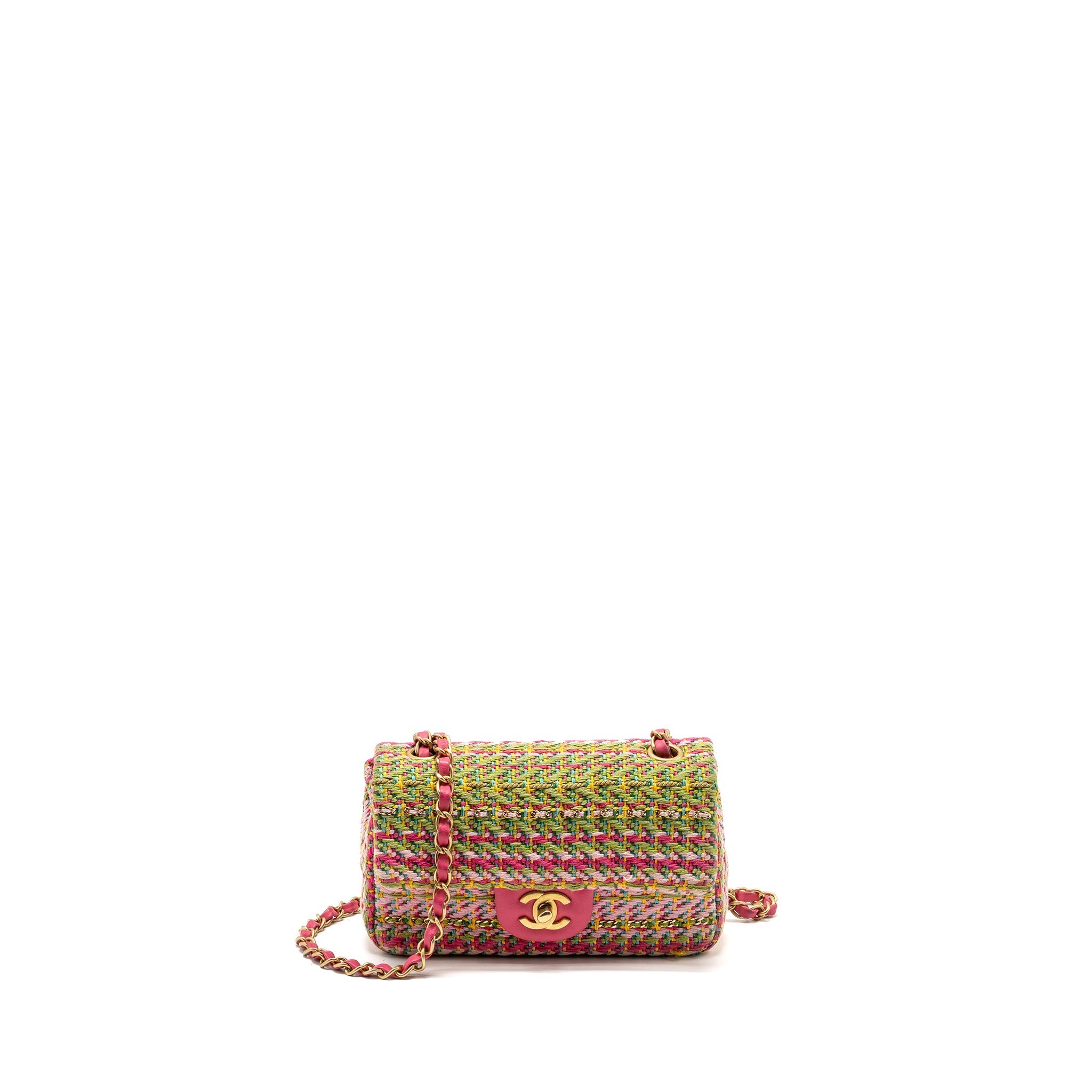 CHANEL 21C MINI RECTANGULAR FLAP BAG TWEED MULTICOLOUR GHW