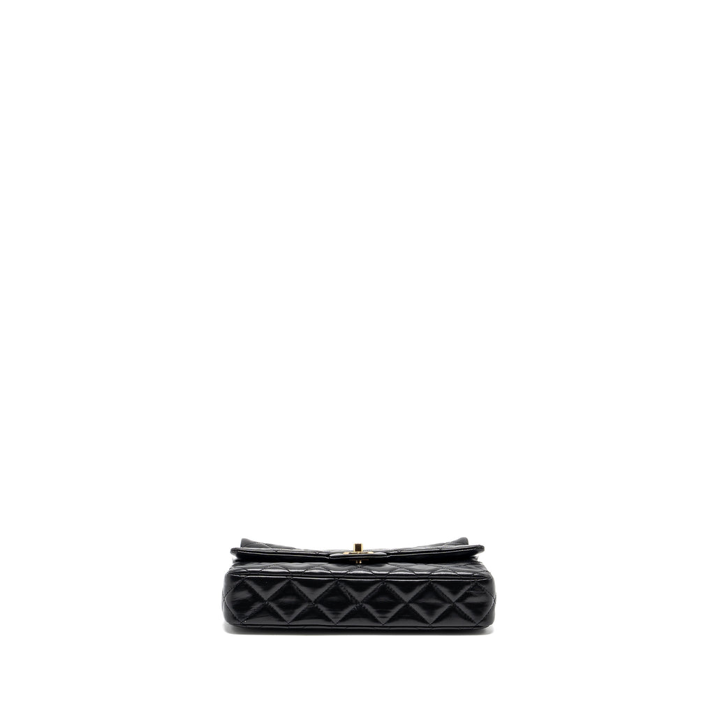 CHANEL 23A CLASSIC FLAP CLUTCH SHINY CALFSKIN BLACK LGHW (MICROCHIP)