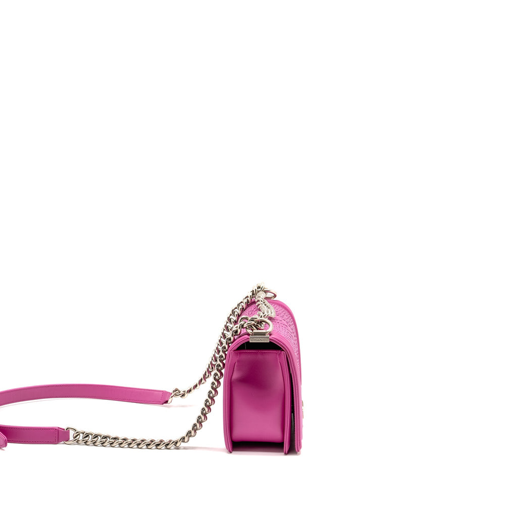 CHANEL MEDIUM BOY FLAP BAG PYTHON PINK BRUSHED SHW