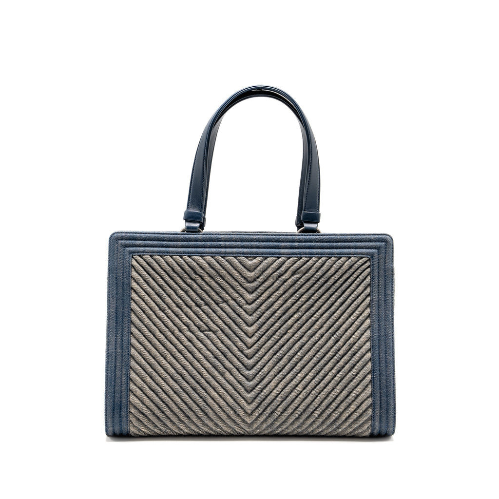 CHANEL 15P BOY CHEVRON SHOPPING TOTE BAG DENIM/ LAMBSKIN BLUE RUTHENIUM HARDWARE