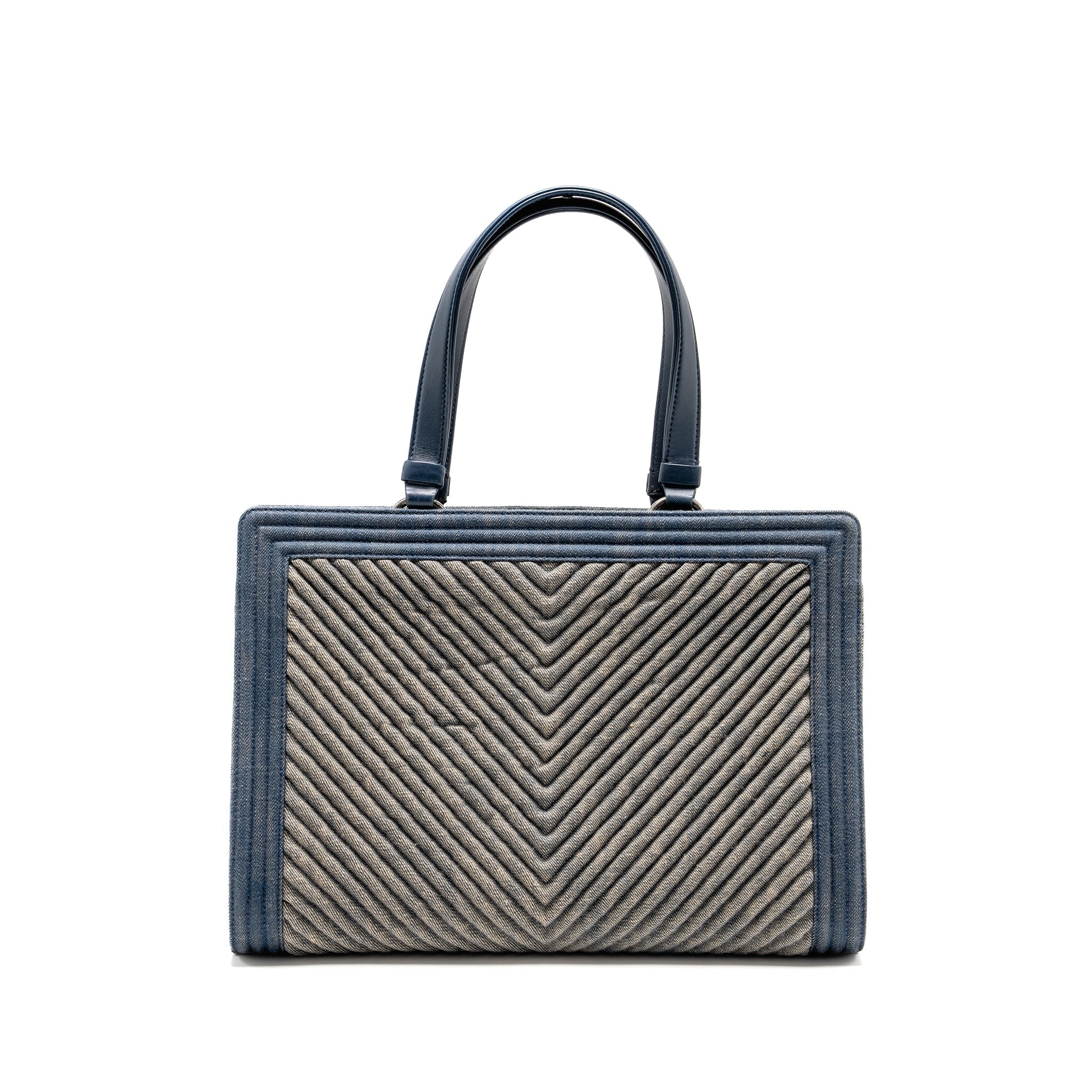 CHANEL 15P BOY CHEVRON SHOPPING TOTE BAG DENIM/ LAMBSKIN BLUE RUTHENIUM HARDWARE