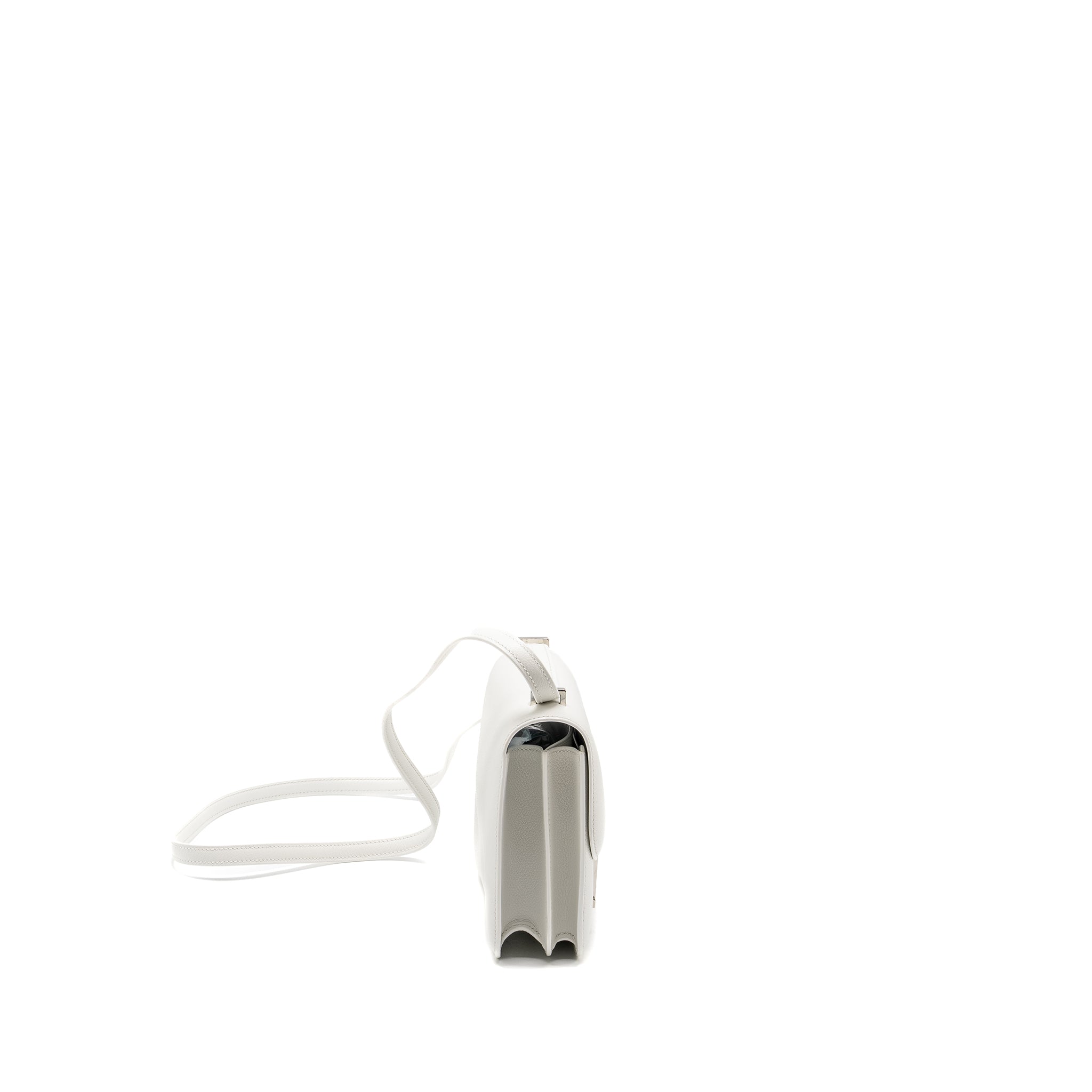 HERMES MINI CONSTANCE EVERCOLOR/ALLIGATOR MISSISSIPPIENSIS LISSE BUCKLE NEW WHITE / GRIS CIMENT SHW