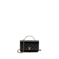 CHANEL PEARL DETAILED TOP HANDEL WALLET ON CHAIN LAMBSKIN BLACK LGHW (MICROCHIP)