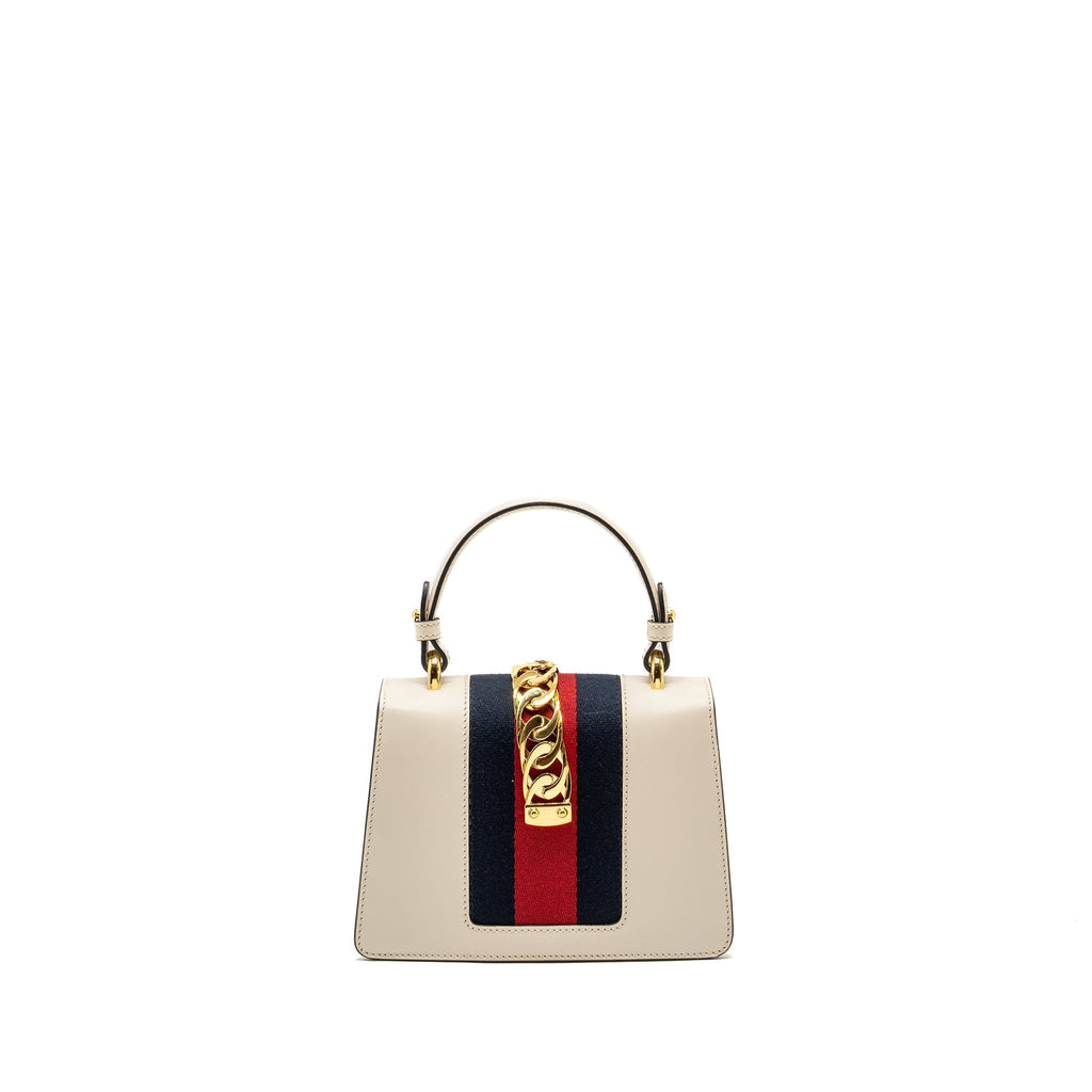 GUCCI MINI SYLVIE TOP HANDLE BAG CALFSKIN WHITE GHW