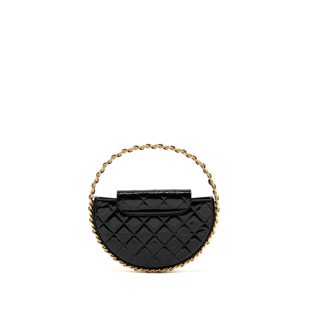 CHANEL 23K HOOP BAG PATENT LEATHER BLACK GHW (MICROCHIP)