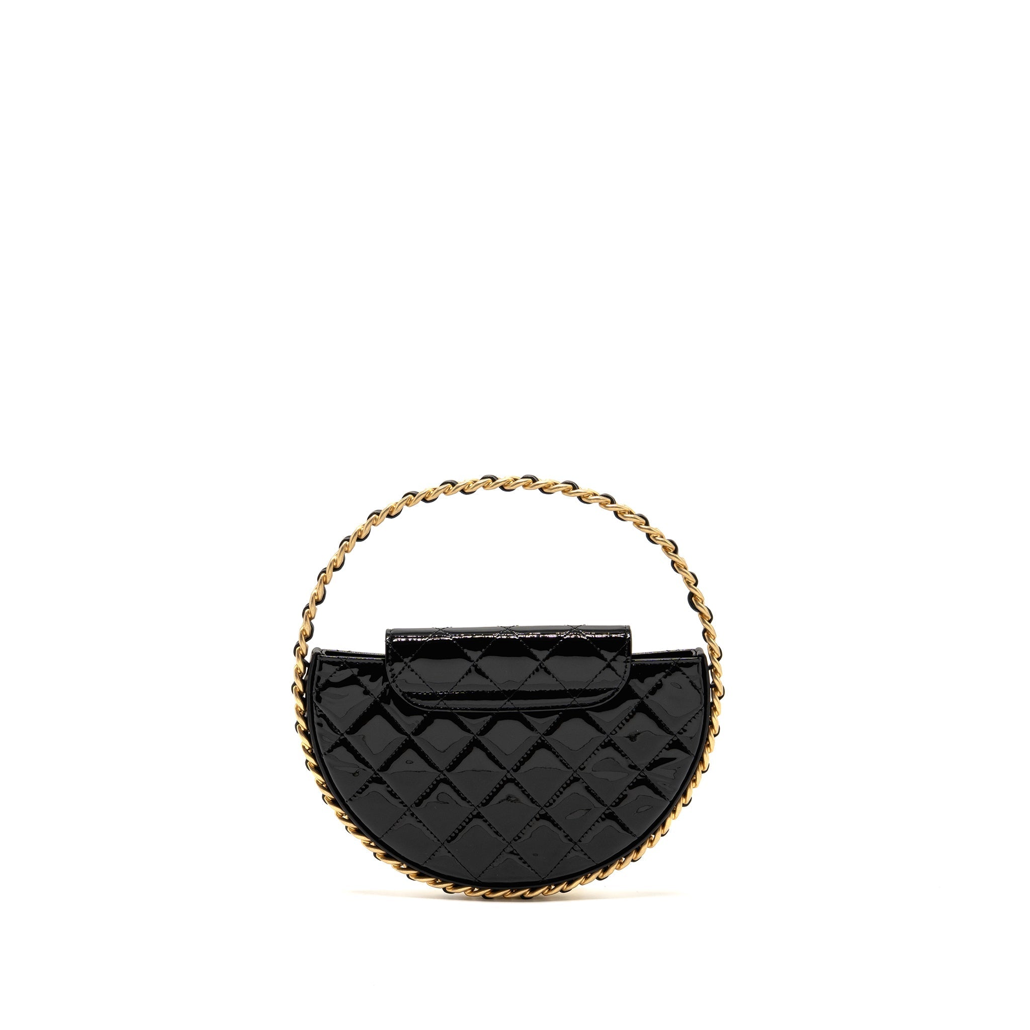 CHANEL 23K HOOP BAG PATENT LEATHER BLACK GHW (MICROCHIP)