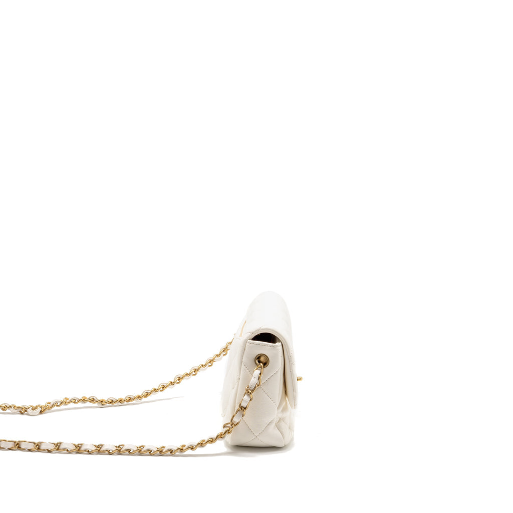 CHANEL 23S COCO LOVE SMALL FLAP BAG LAMBSKIN WHITE GHW (MICROCHIP)