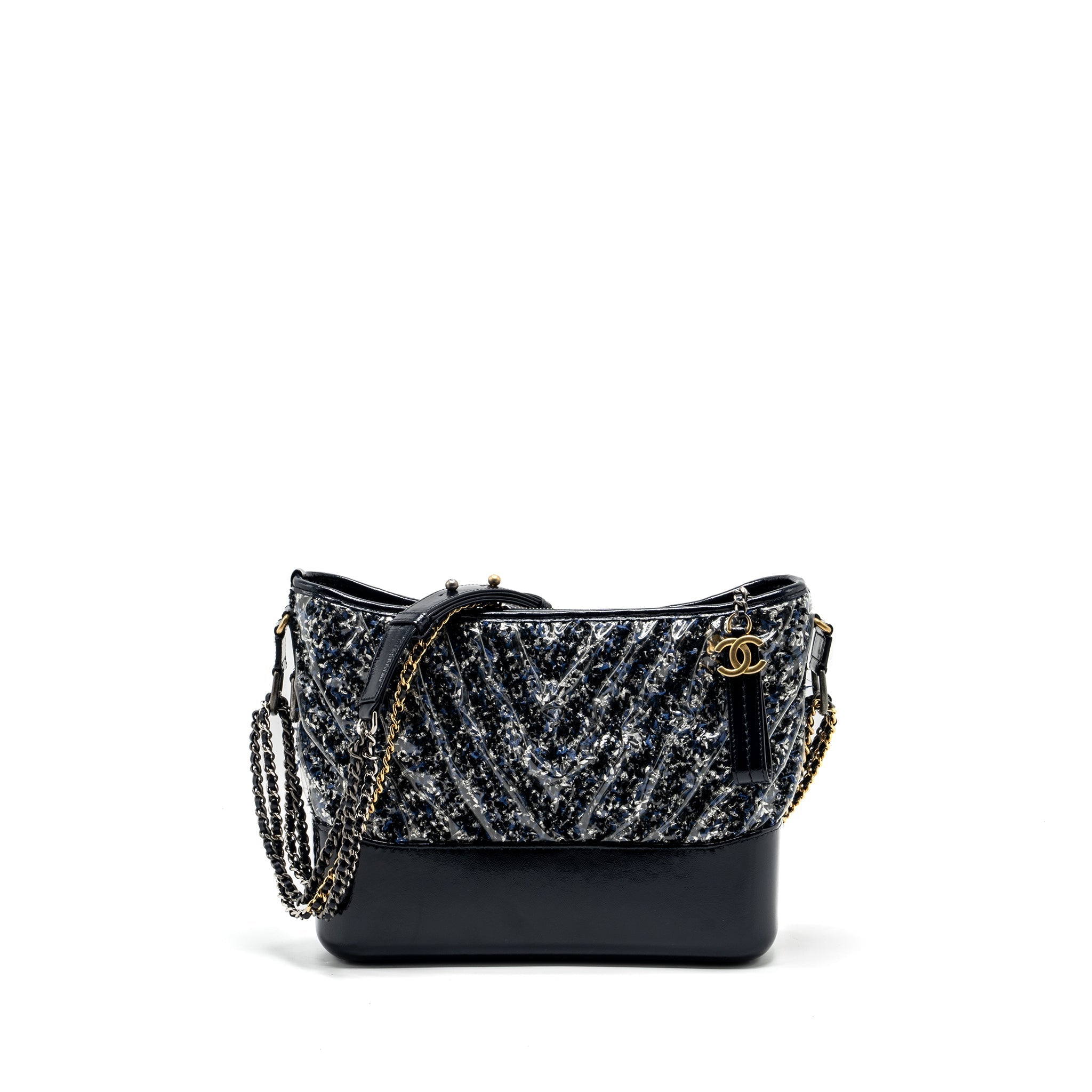 CHANEL GABRIELLE HOBO BAG CHEVRON PVC/TWEED MULTICOLOUR WITH MULTICOLOUR HARDWARE