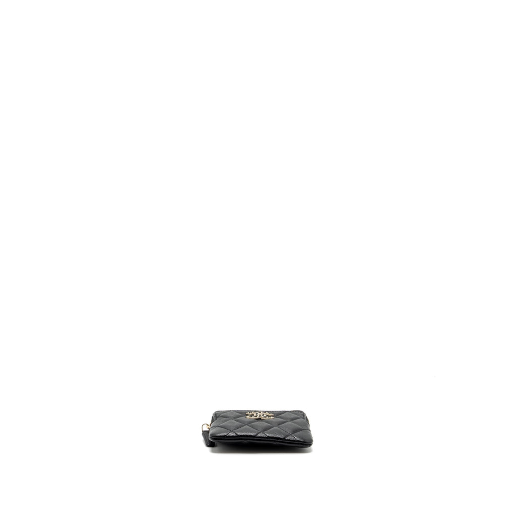 CHANEL DETAILED CC LOGO ZIPPER SMALL WALLET CAVIAR BLACK LGHW