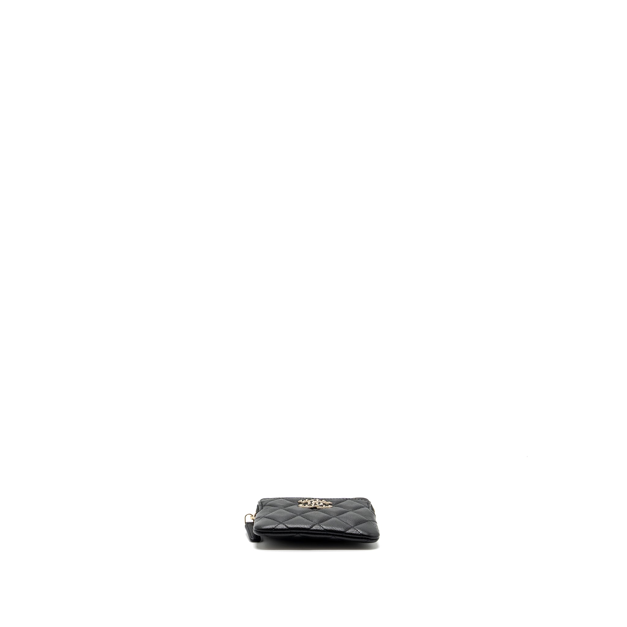 CHANEL DETAILED CC LOGO ZIPPER SMALL WALLET CAVIAR BLACK LGHW