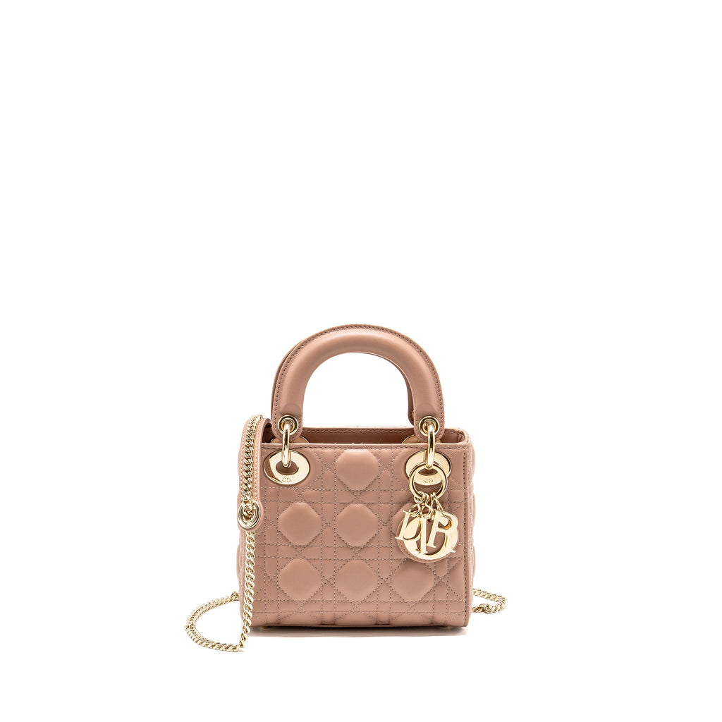 DIOR MINI LADY DIOR LAMBSKIN BLUSH LGHW