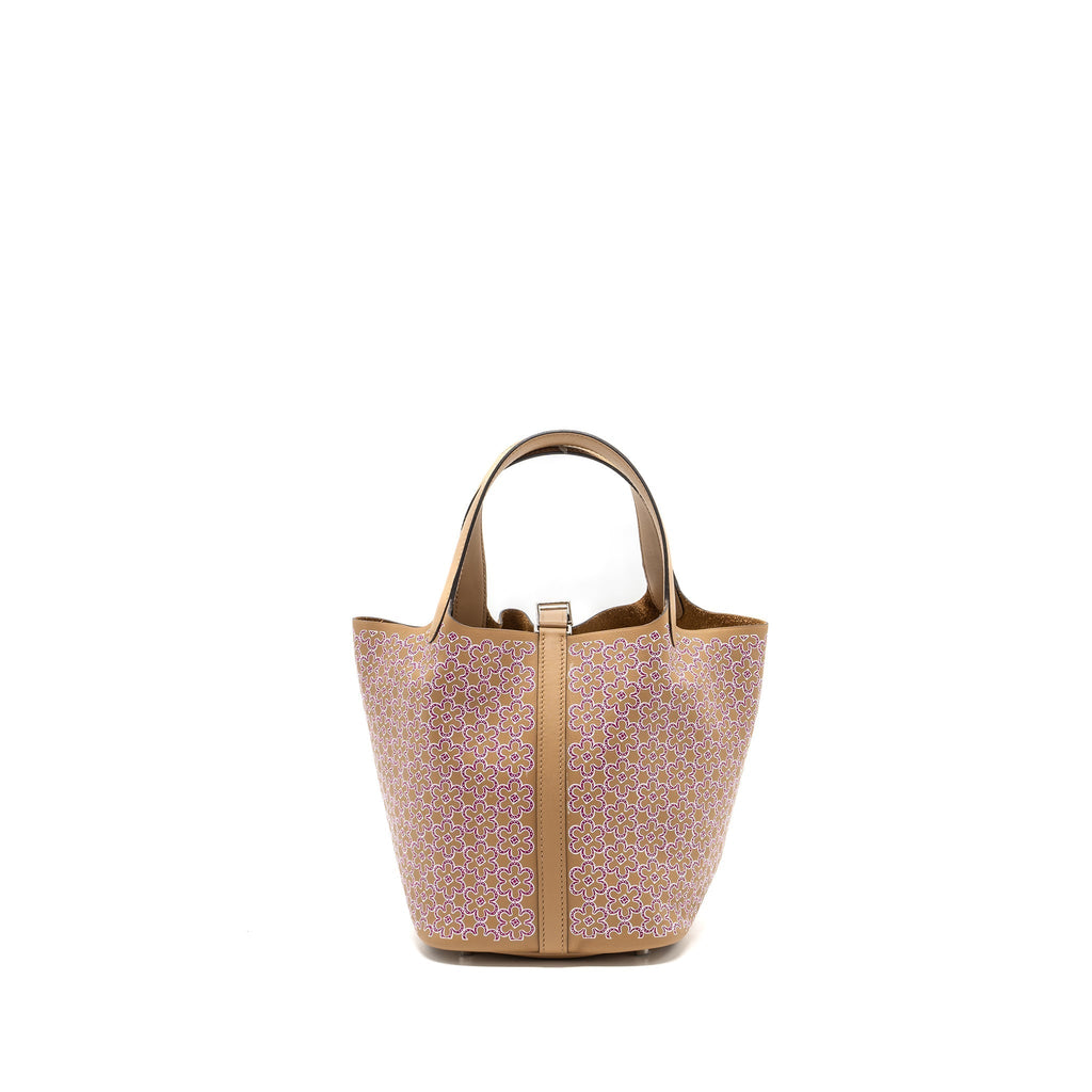 HERMES PICOTIN 18 LUCKY DAISY LOCK BAG SWIFT CHAI-ROSE-BLANC / ROSE SHW