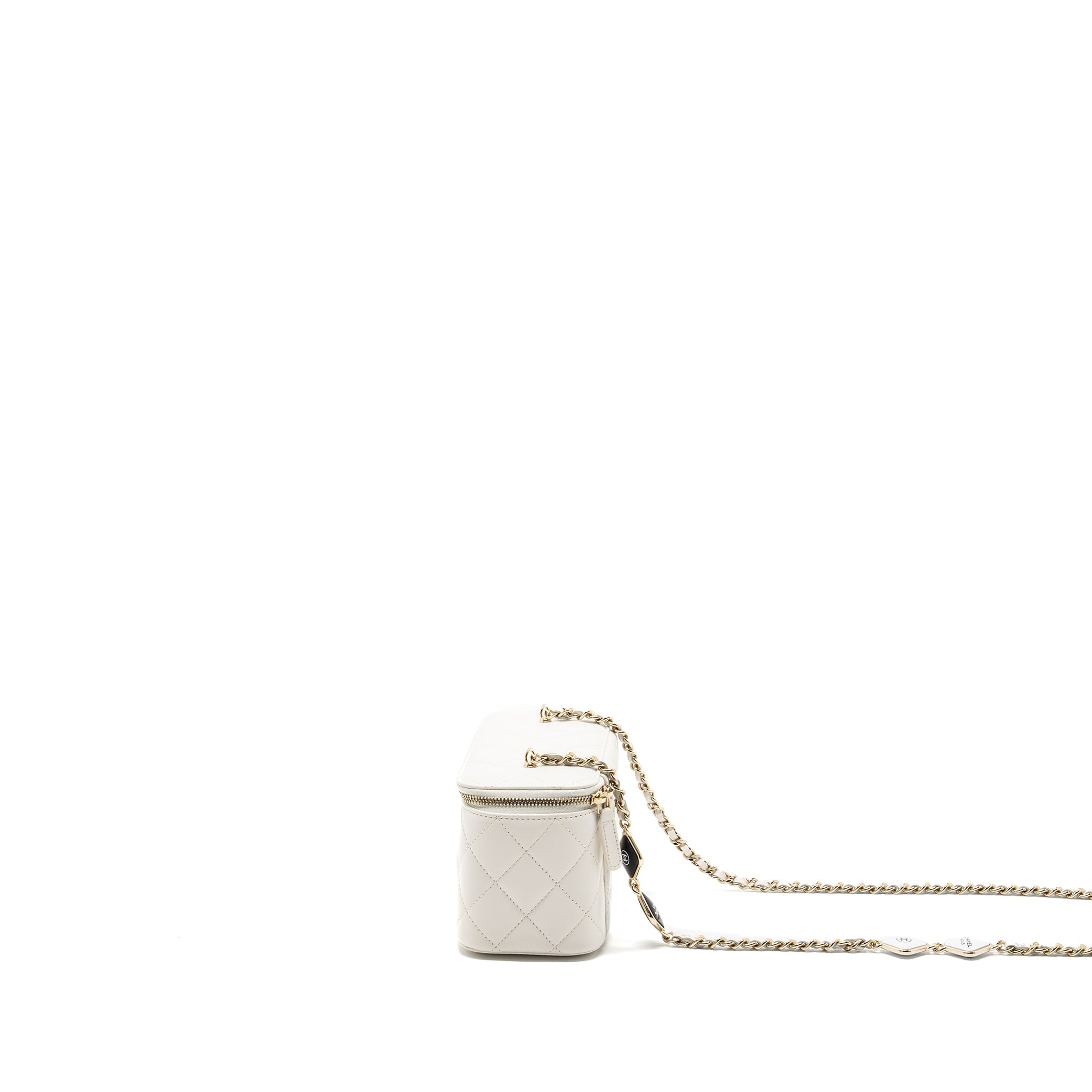 CHANEL LETTER/CC LOGO CHAIN LONG VANITY CALFSKIN WHITE LGHW (MICROCHIP)