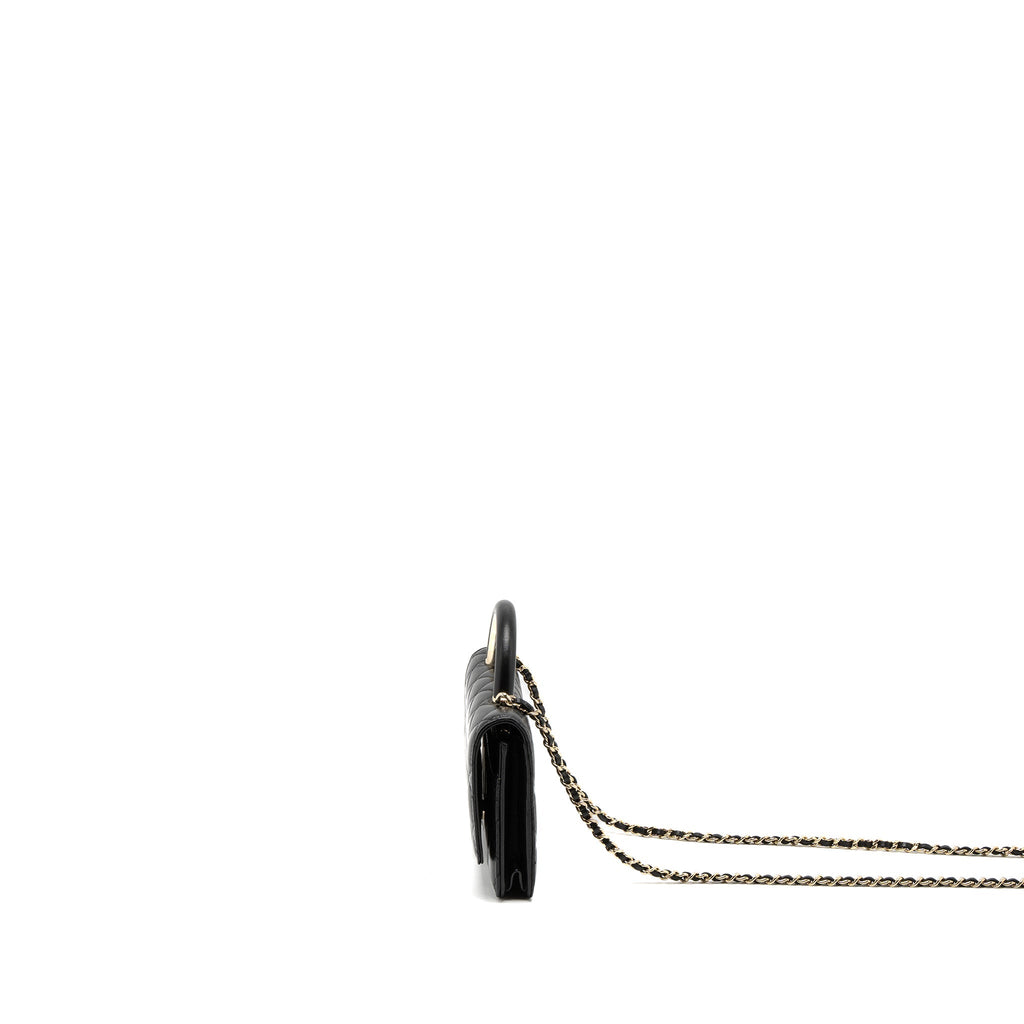 CHANEL LEATHER TOP HANDLE WALLET ON CHAIN LAMBSKIN BLACK LGHW (MICROCHIP)