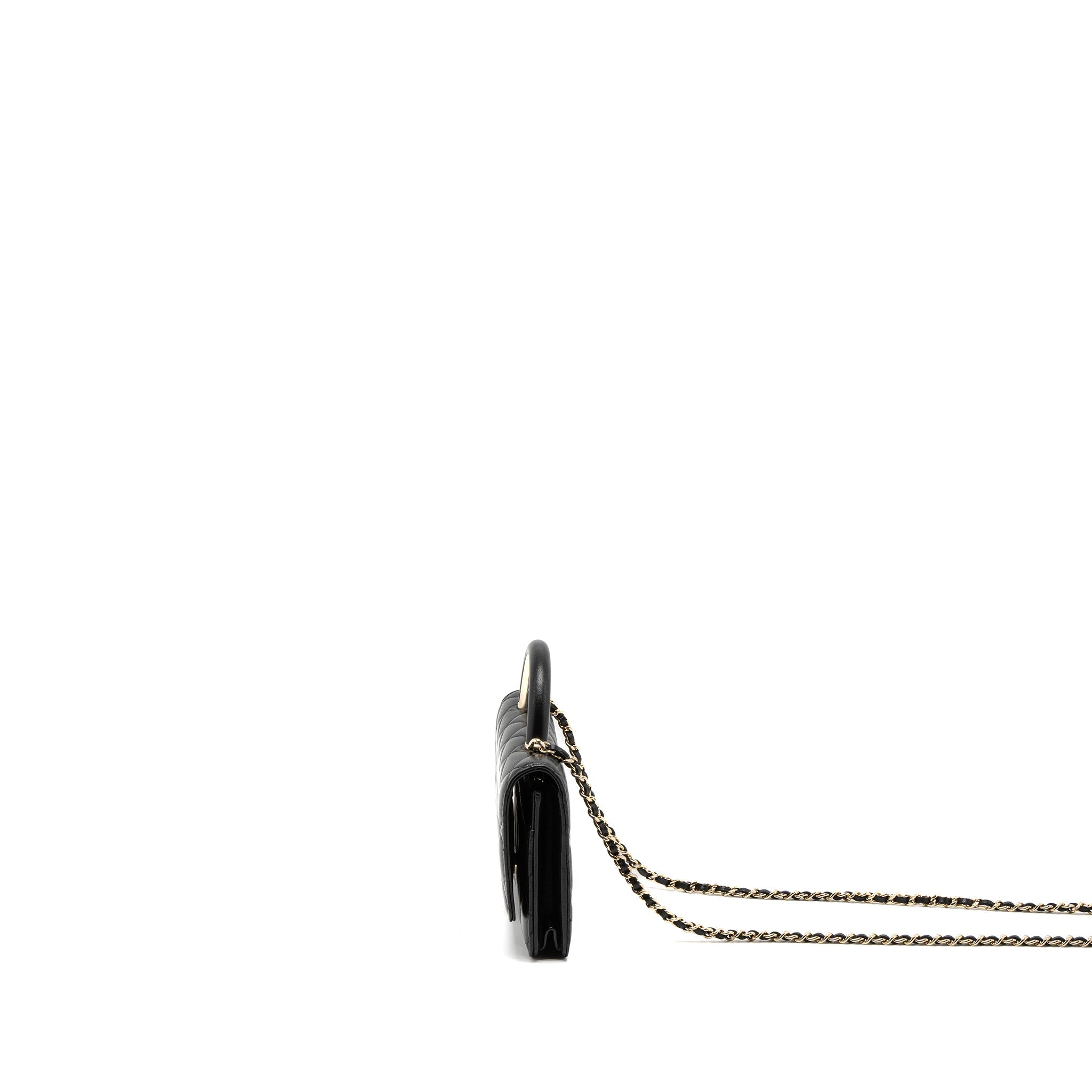 CHANEL LEATHER TOP HANDLE WALLET ON CHAIN LAMBSKIN BLACK LGHW (MICROCHIP)
